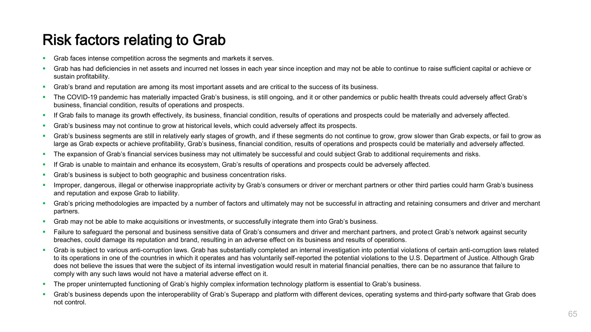 risk factors relating to grab | Grab