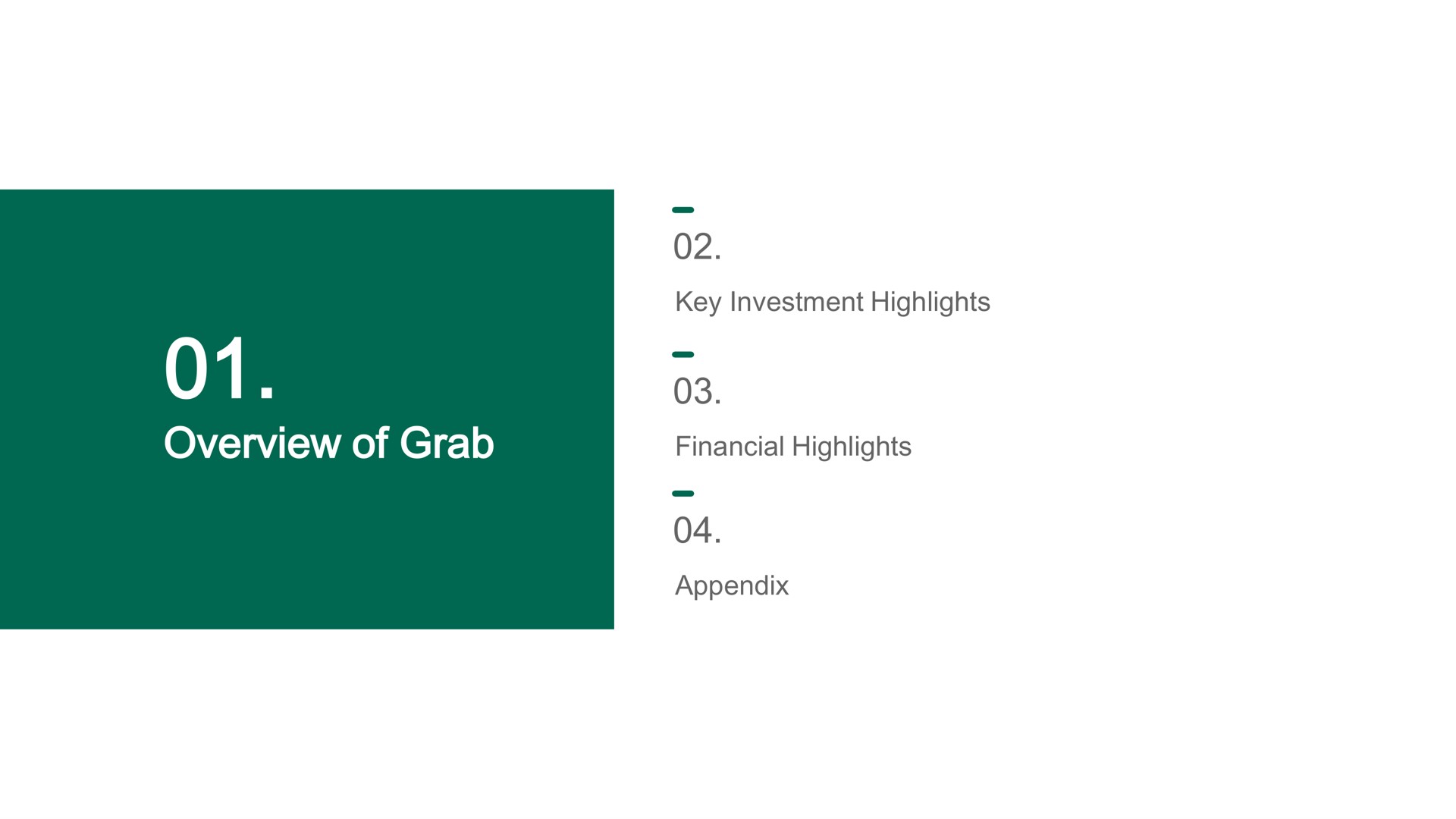overview of grab key investment highlights financial highlights appendix | Grab