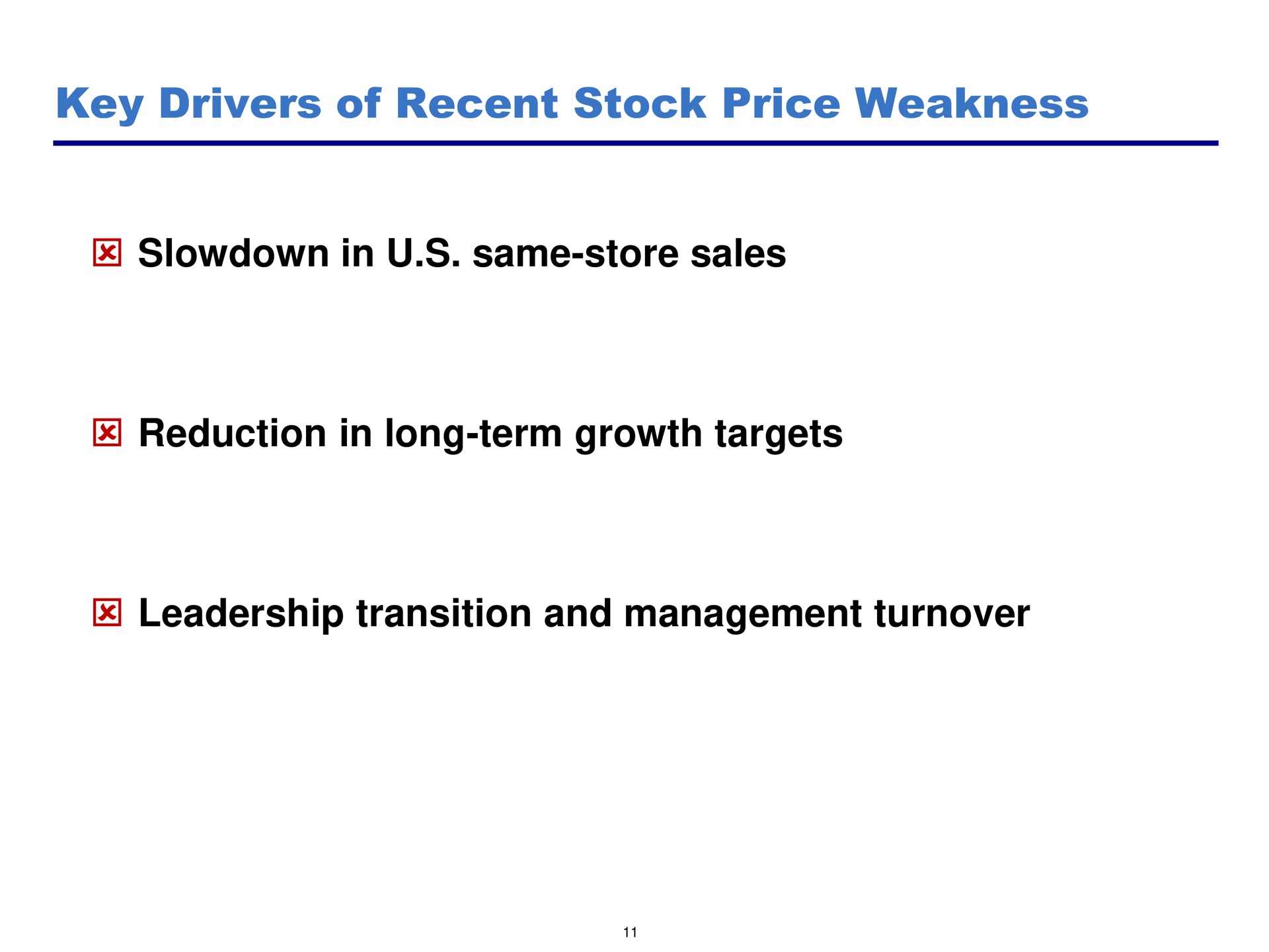 key drivers of recent stock price weakness slowdown in same store sales reduction in long term growth targets leadership transition and management turnover | Pershing Square