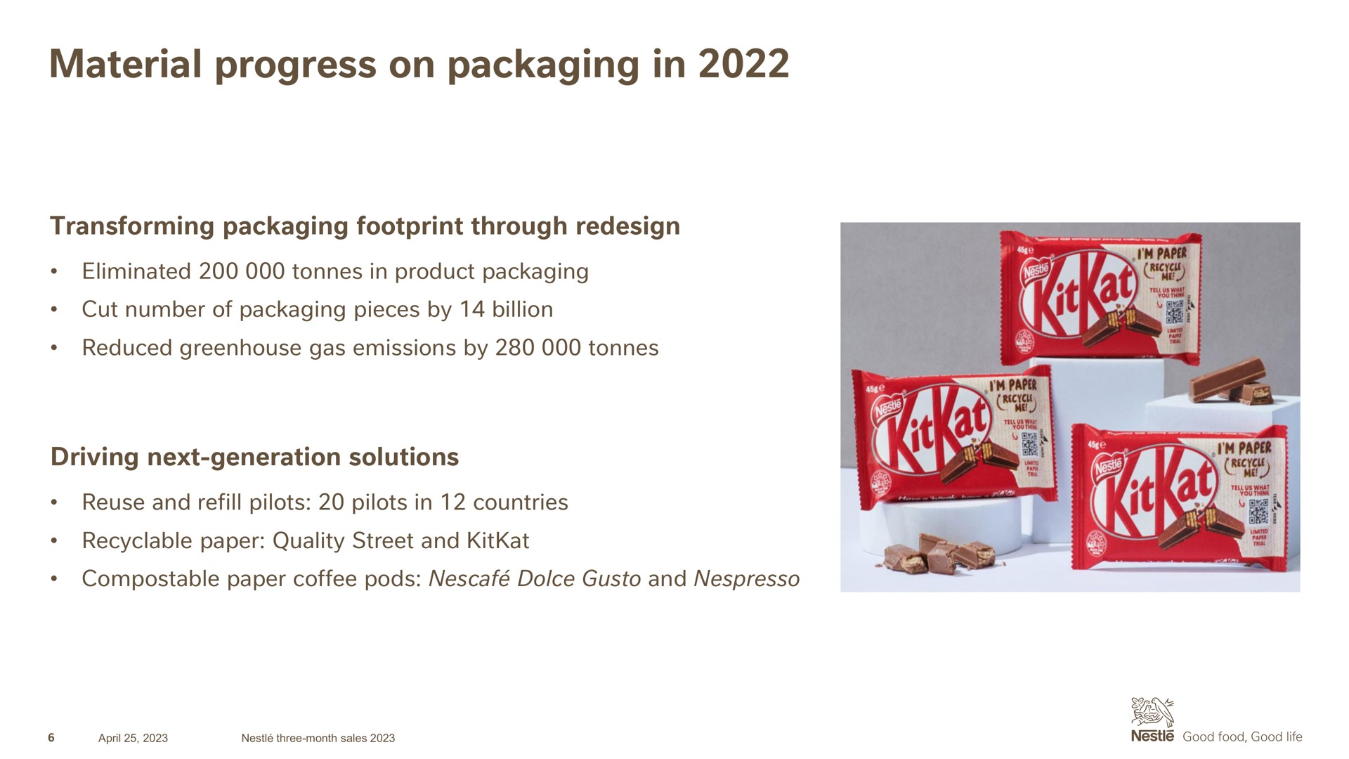 material progress on packaging in | Nestle