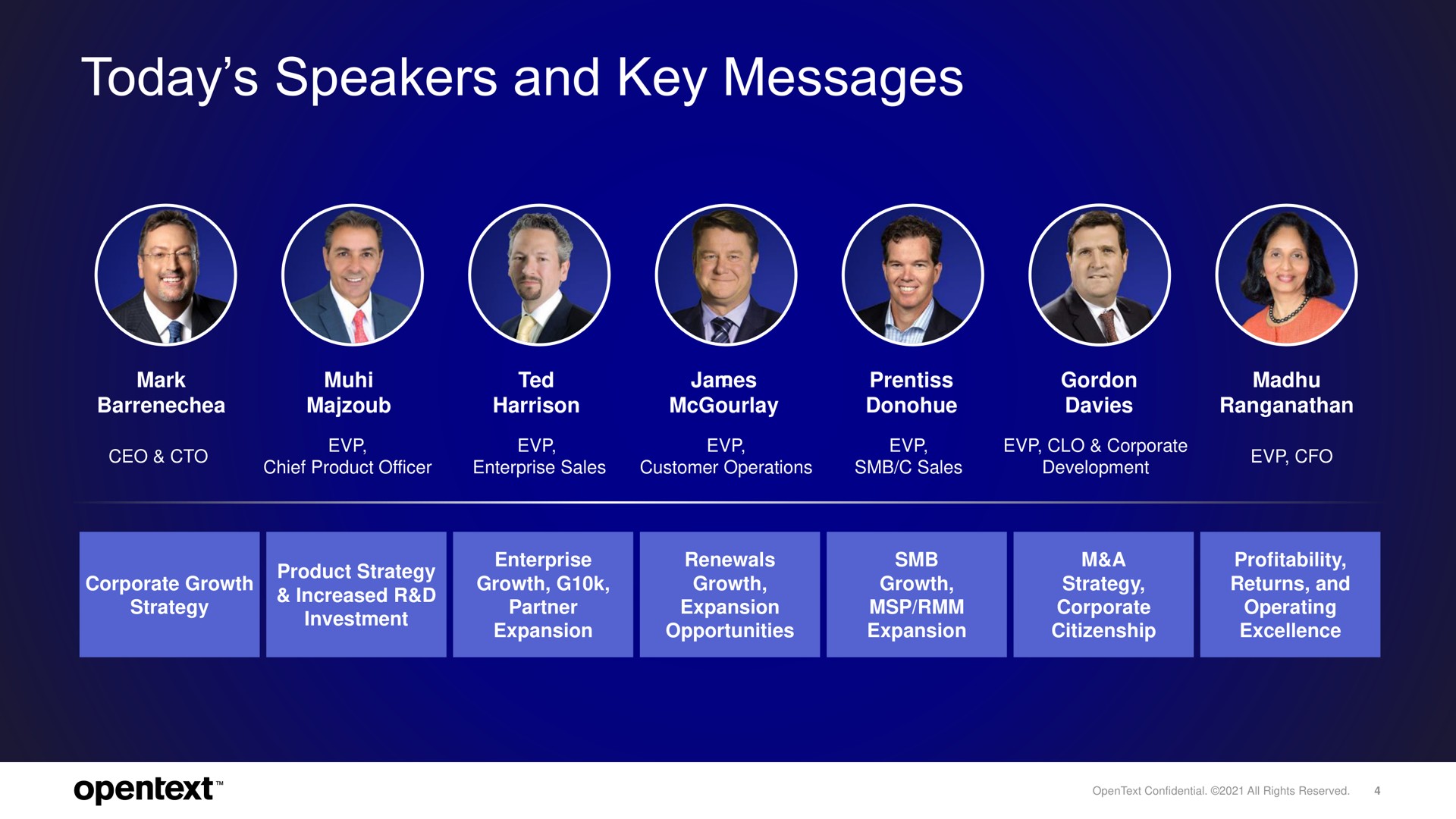 today speakers and key messages | OpenText