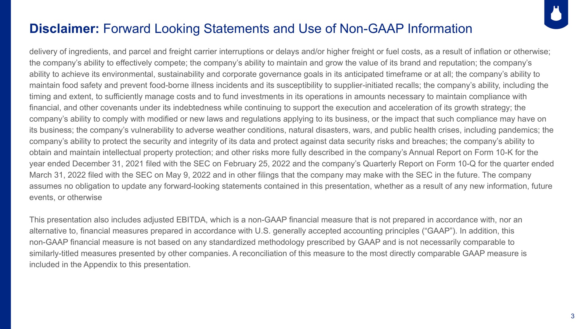 disclaimer forward looking statements and use of non information | Blue Apron