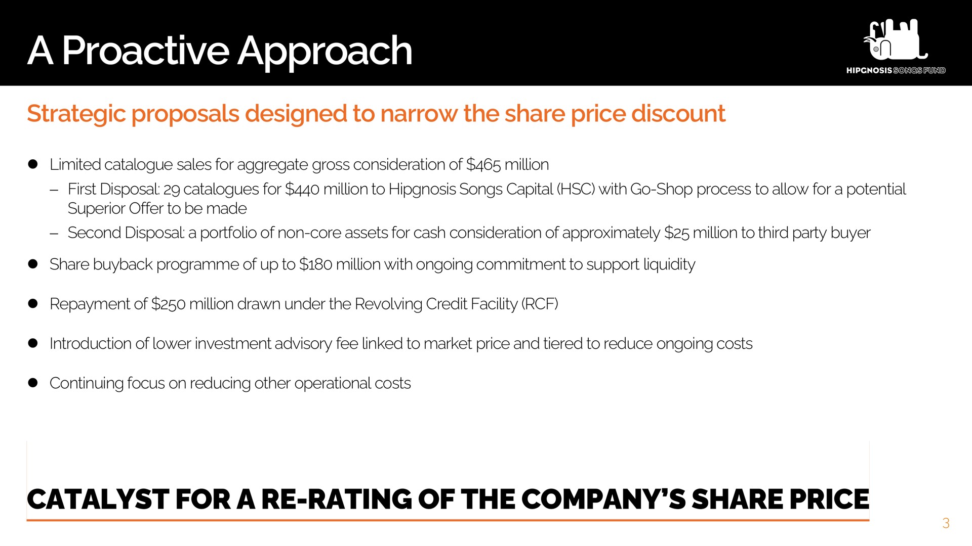 a approach catalyst for rating of the company share price | Hipgnosis Songs Fund