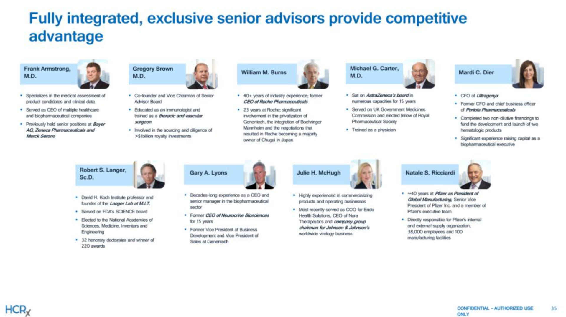 fully integrated exclusive senior advisors provide competitive advantage ret an a | Healthcare Royalty