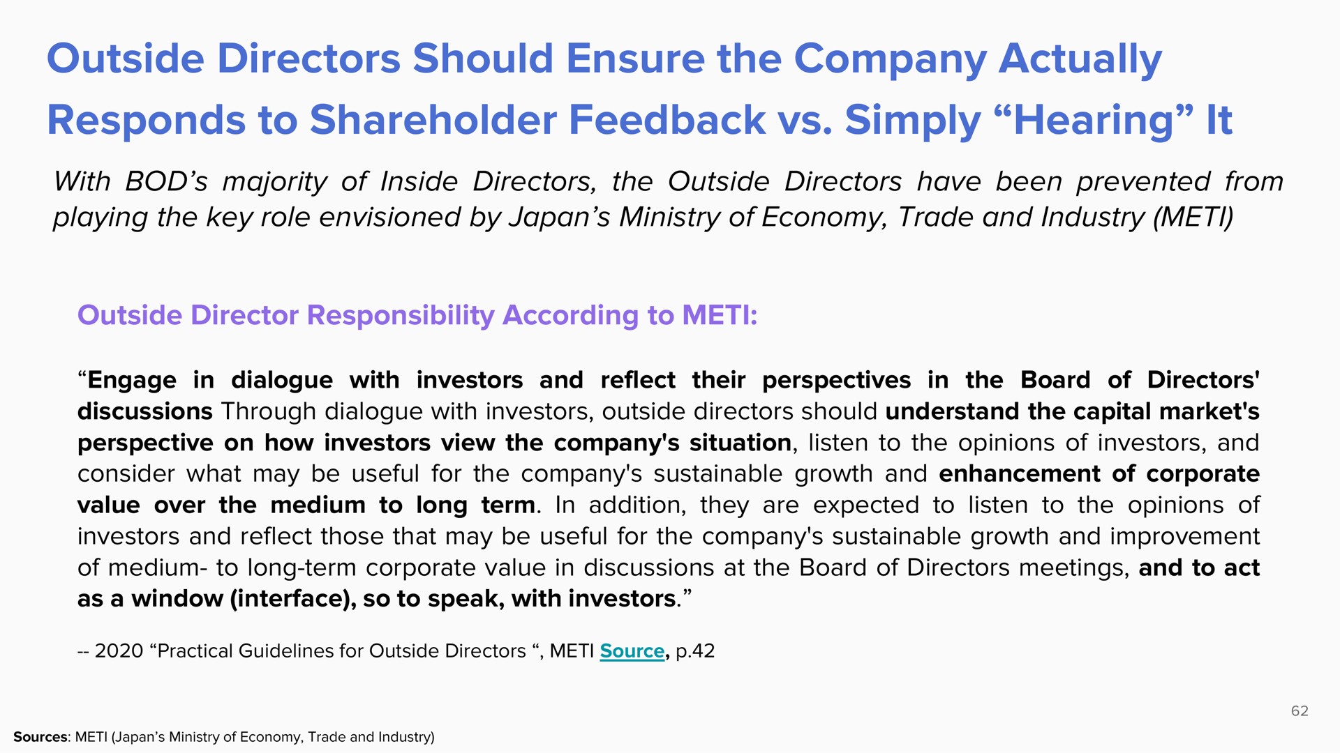 outside directors should ensure the company actually responds to shareholder feedback simply hearing it | ValueAct Capital