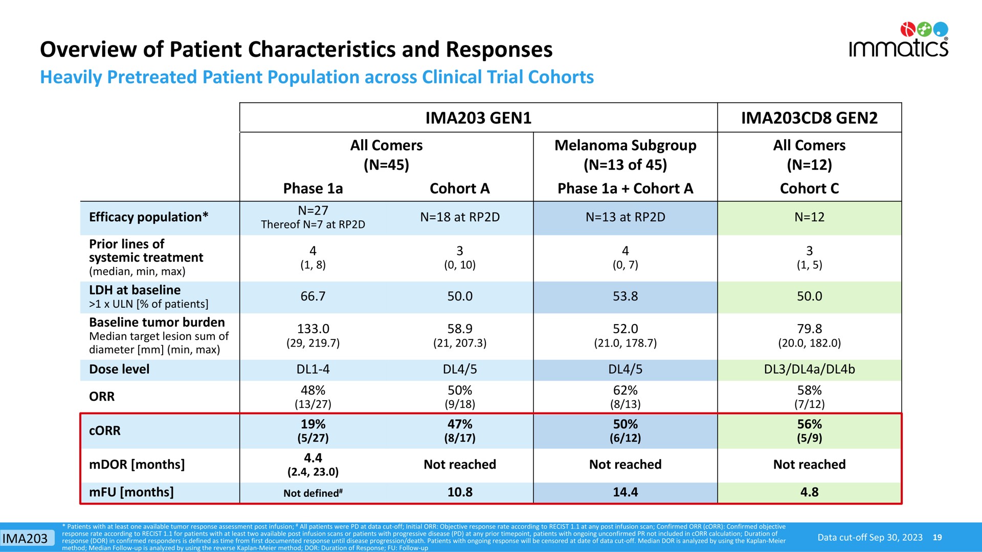 overview of patient characteristics and responses | Immatics