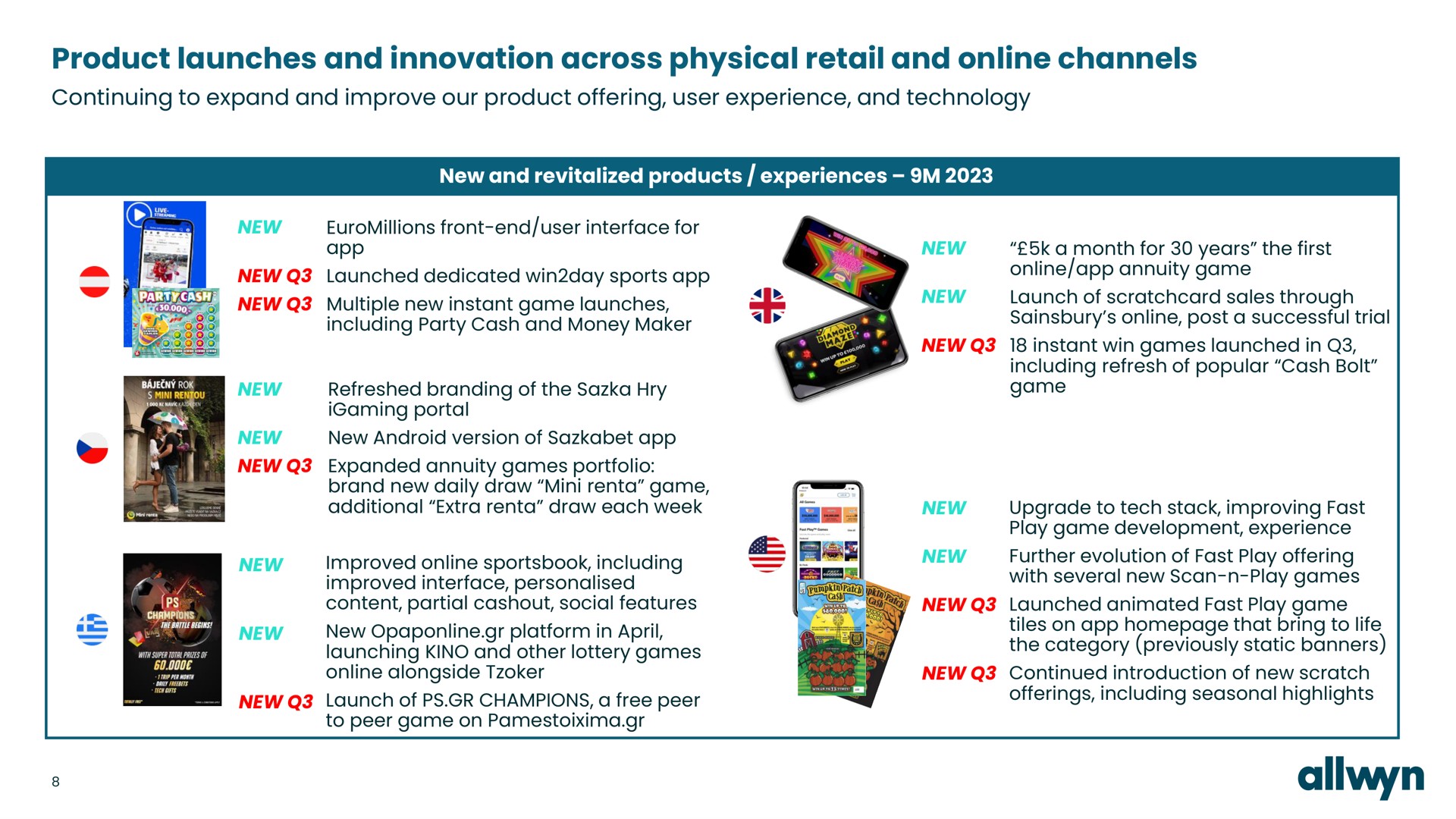 product launches and innovation across physical retail and channels continuing to expand and improve our product offering user experience and technology | Allwyn