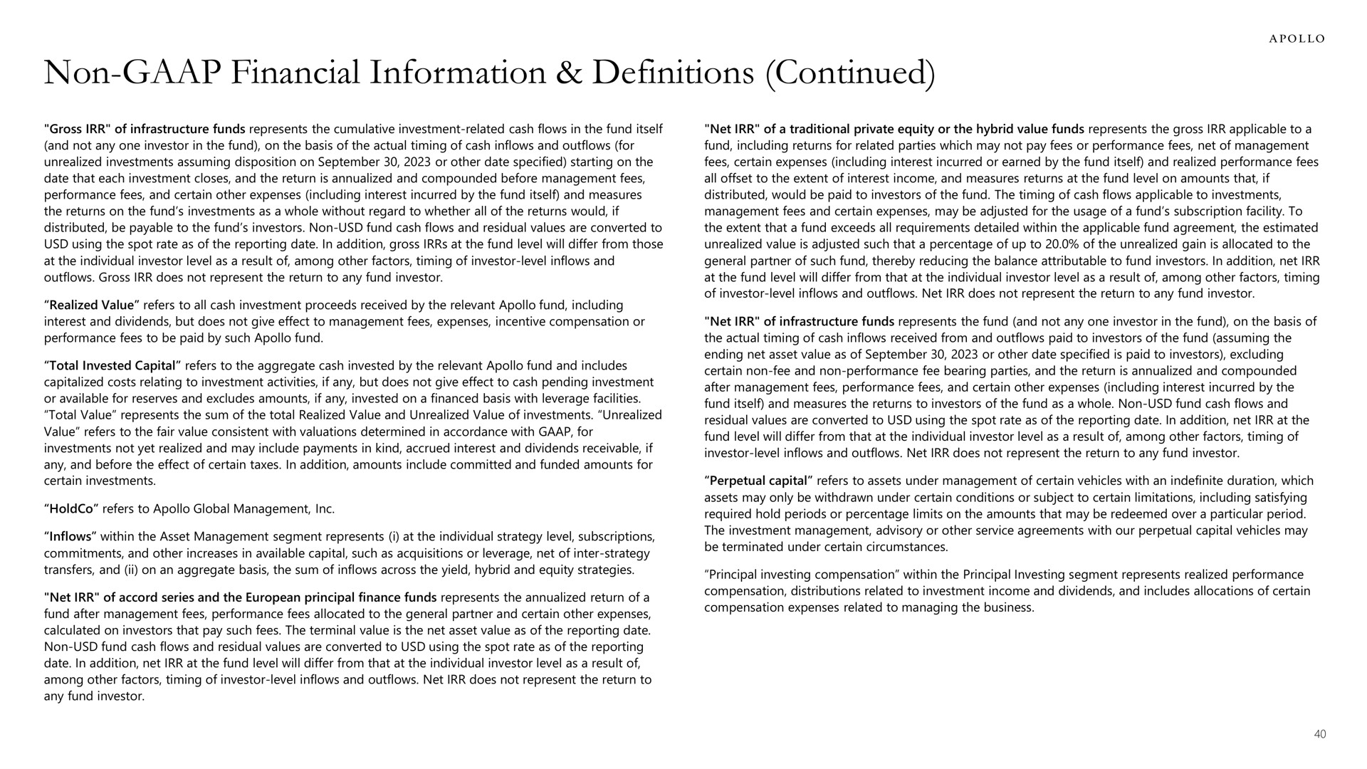 non financial information definitions continued | Apollo Global Management