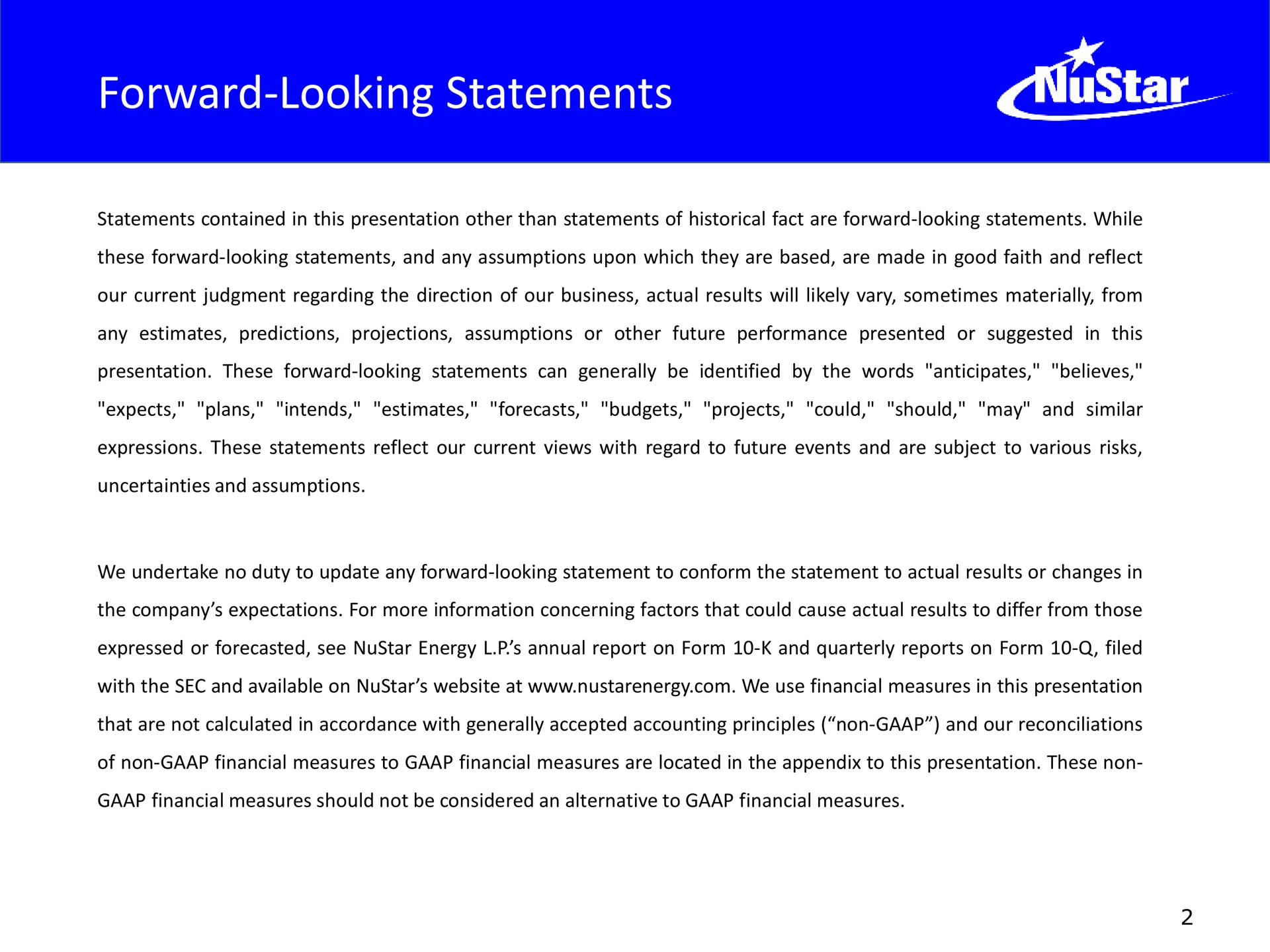 forward looking statements | NuStar Energy