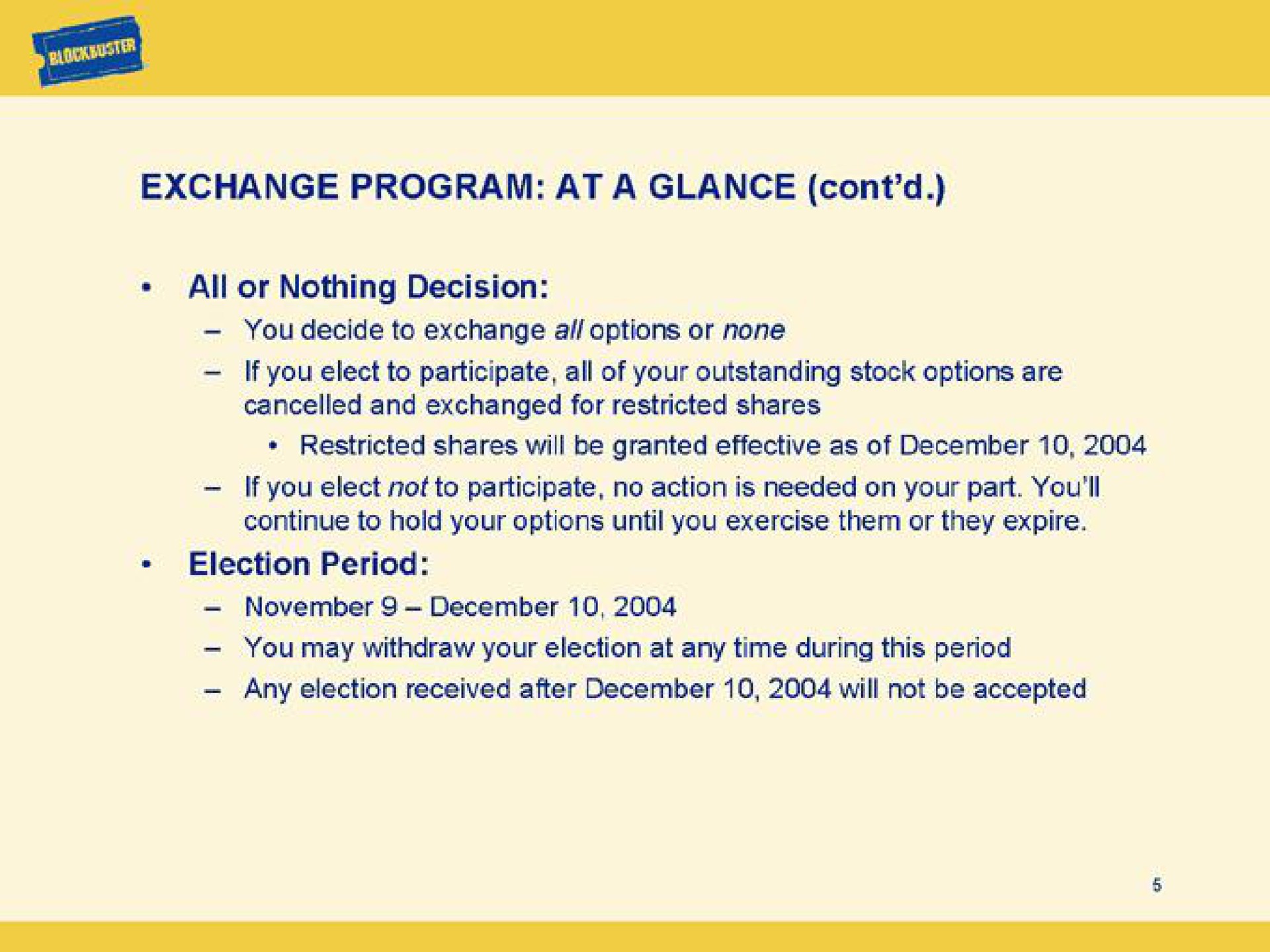 exchange program at a glance | Blockbuster Video