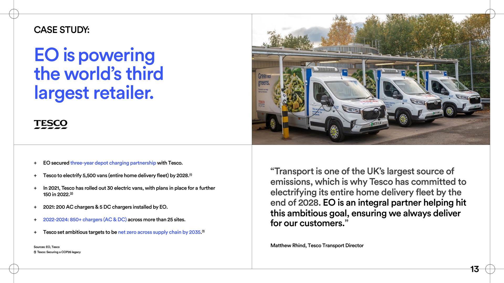 case study is powering the world third retailer transport is one of the source of emissions which is why has committed to electrifying its entire home delivery fleet by the end of is an integral partner helping hit this ambitious goal ensuring we always deliver for our customers | EO Charging