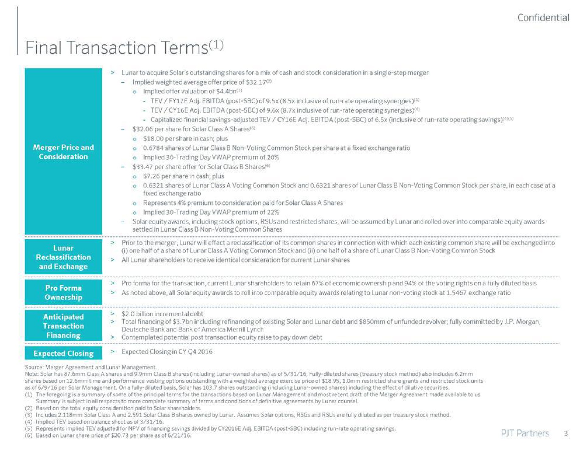 final transaction terms | PJT Partners