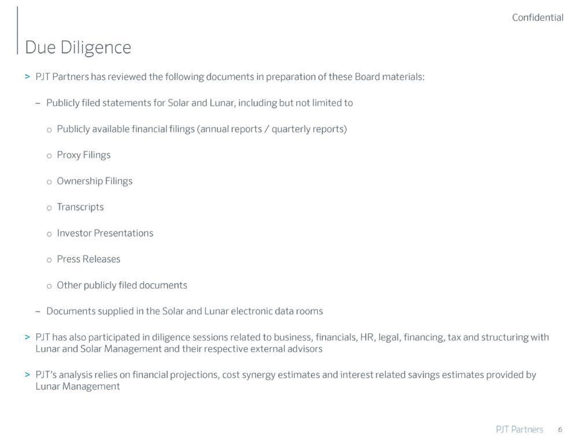 due diligence | PJT Partners