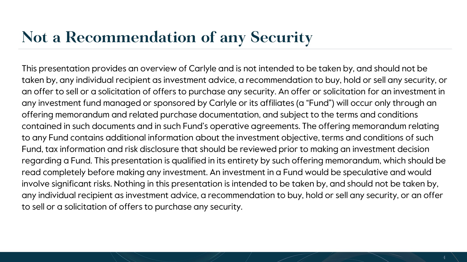 not a recommendation of any security | Carlyle