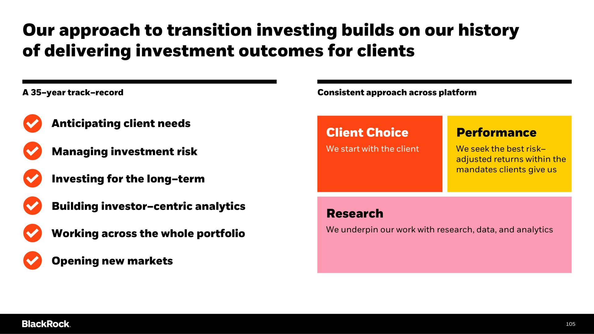 our approach to transition investing builds on our history of delivering investment outcomes for clients | BlackRock
