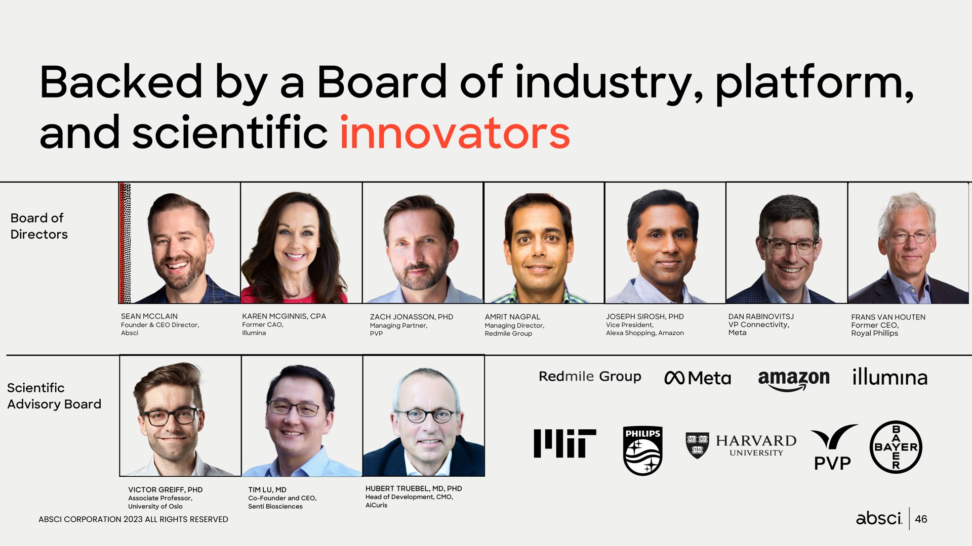 backed by a board of industry platform and scientific innovators | Absci