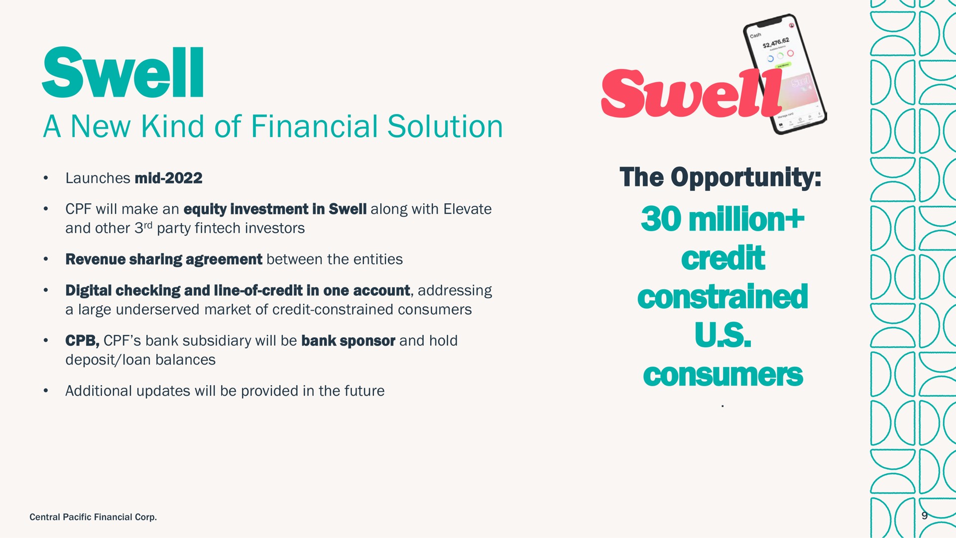 swell a new kind of financial solution million credit constrained consumers | Central Pacific Financial