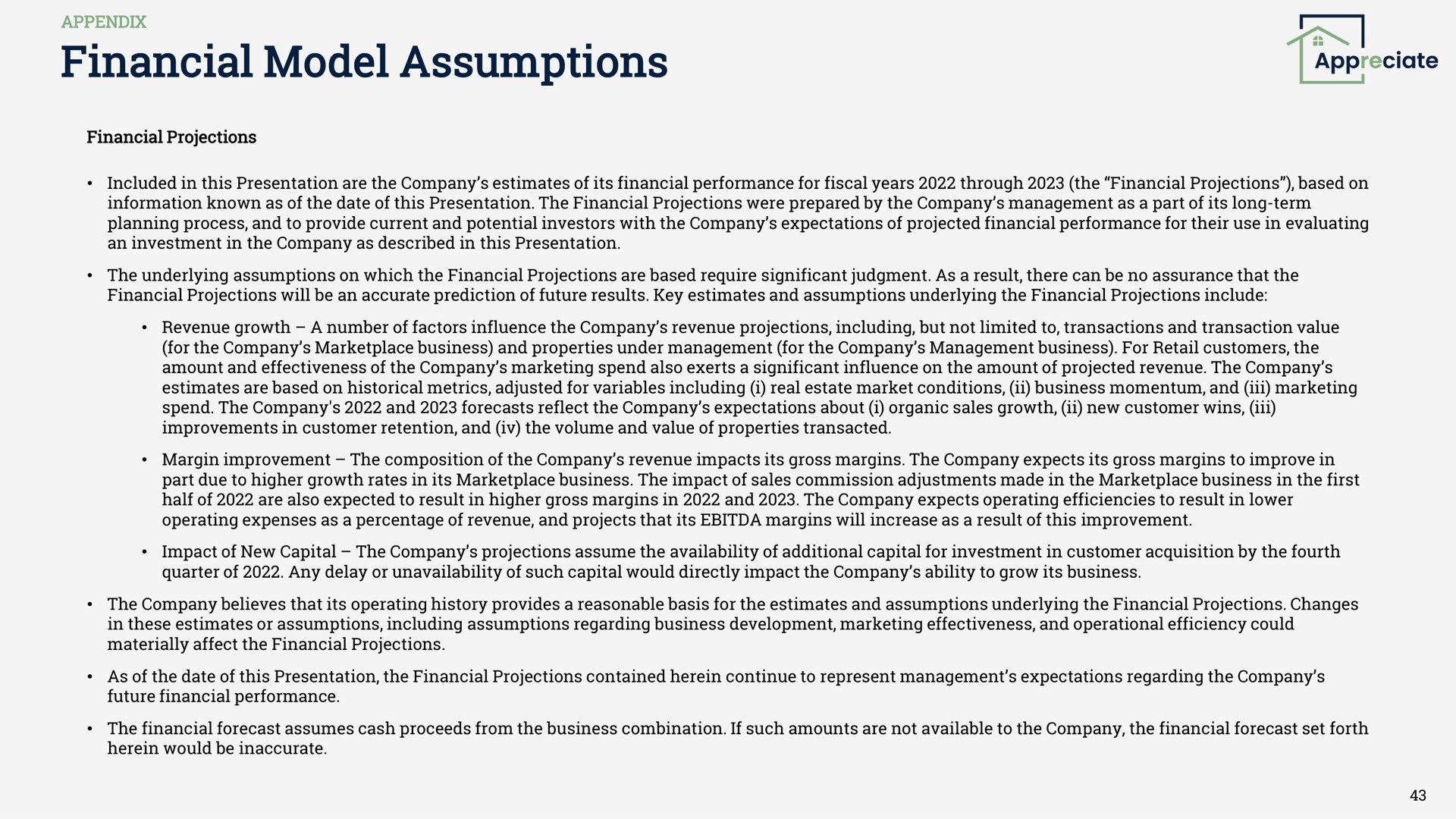 financial model assumptions appreciate | Appreciate