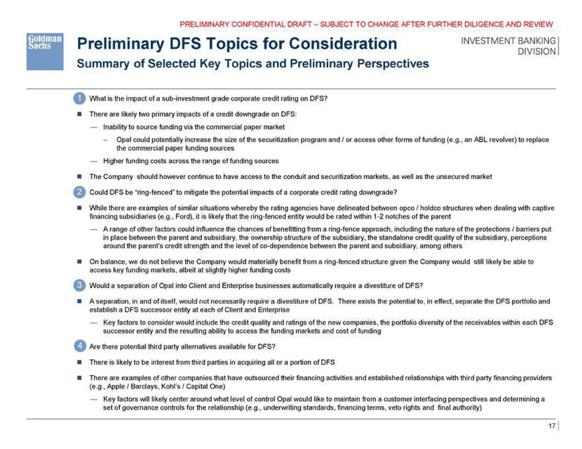preliminary topics for consideration summary of selected key topics and preliminary perspectives | Goldman Sachs