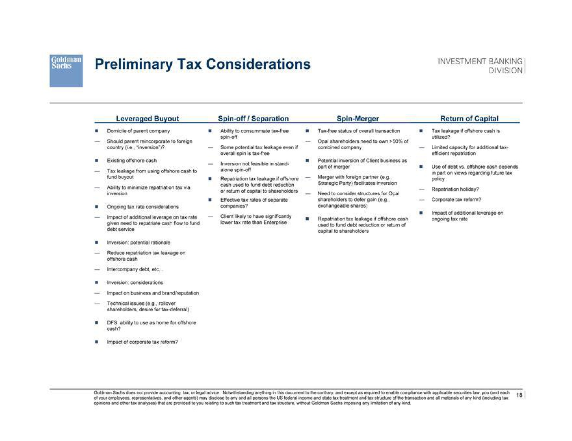 preliminary tax considerations | Goldman Sachs