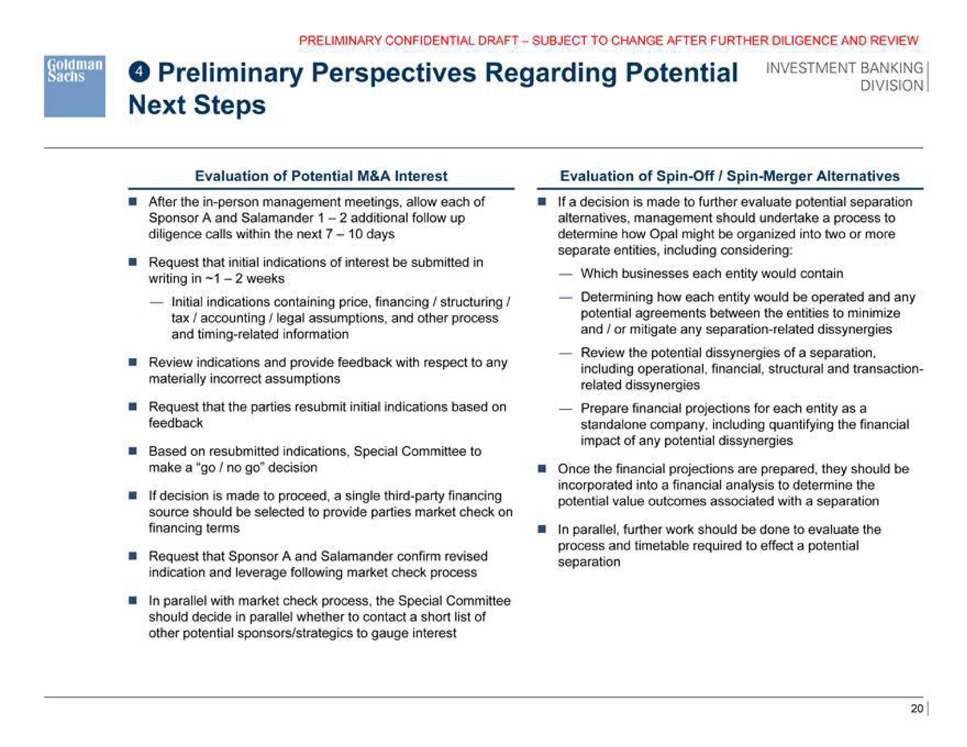 preliminary perspectives regarding potential next steps men | Goldman Sachs