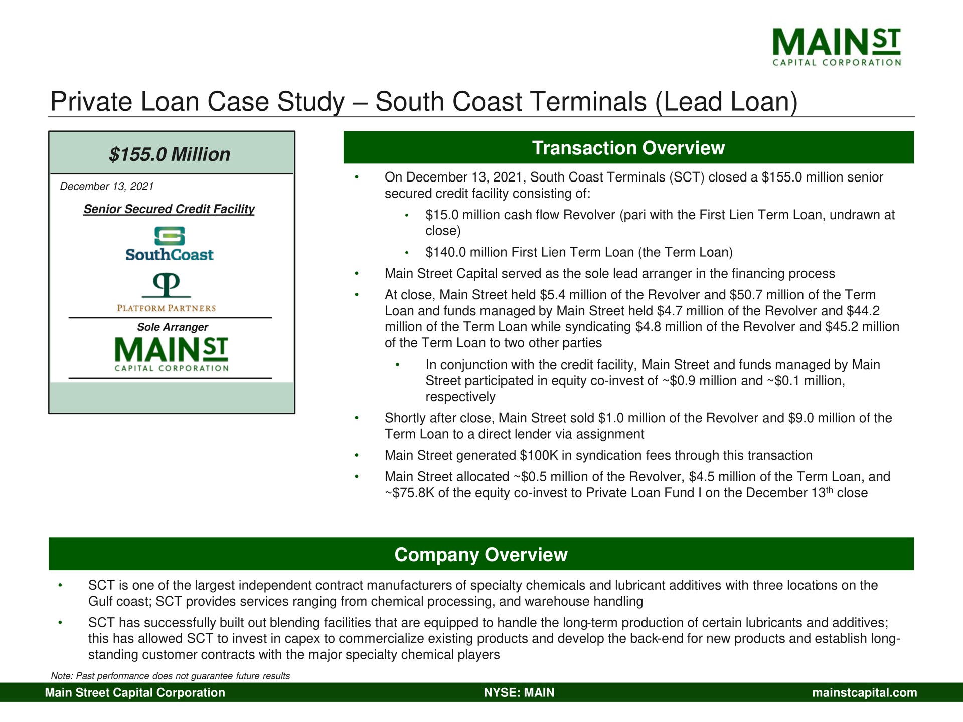 private loan case study south coast terminals lead loan mains mains | Main Street Capital