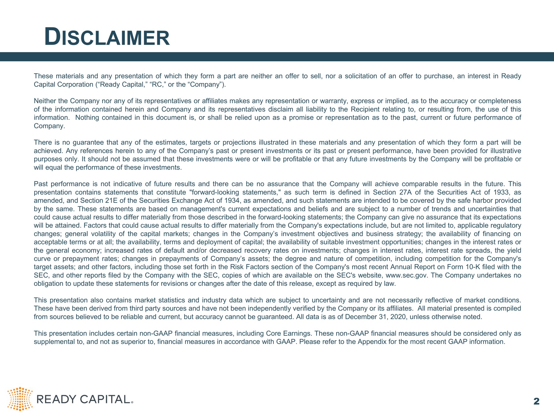 disclaimer ready capital | Ready Capital