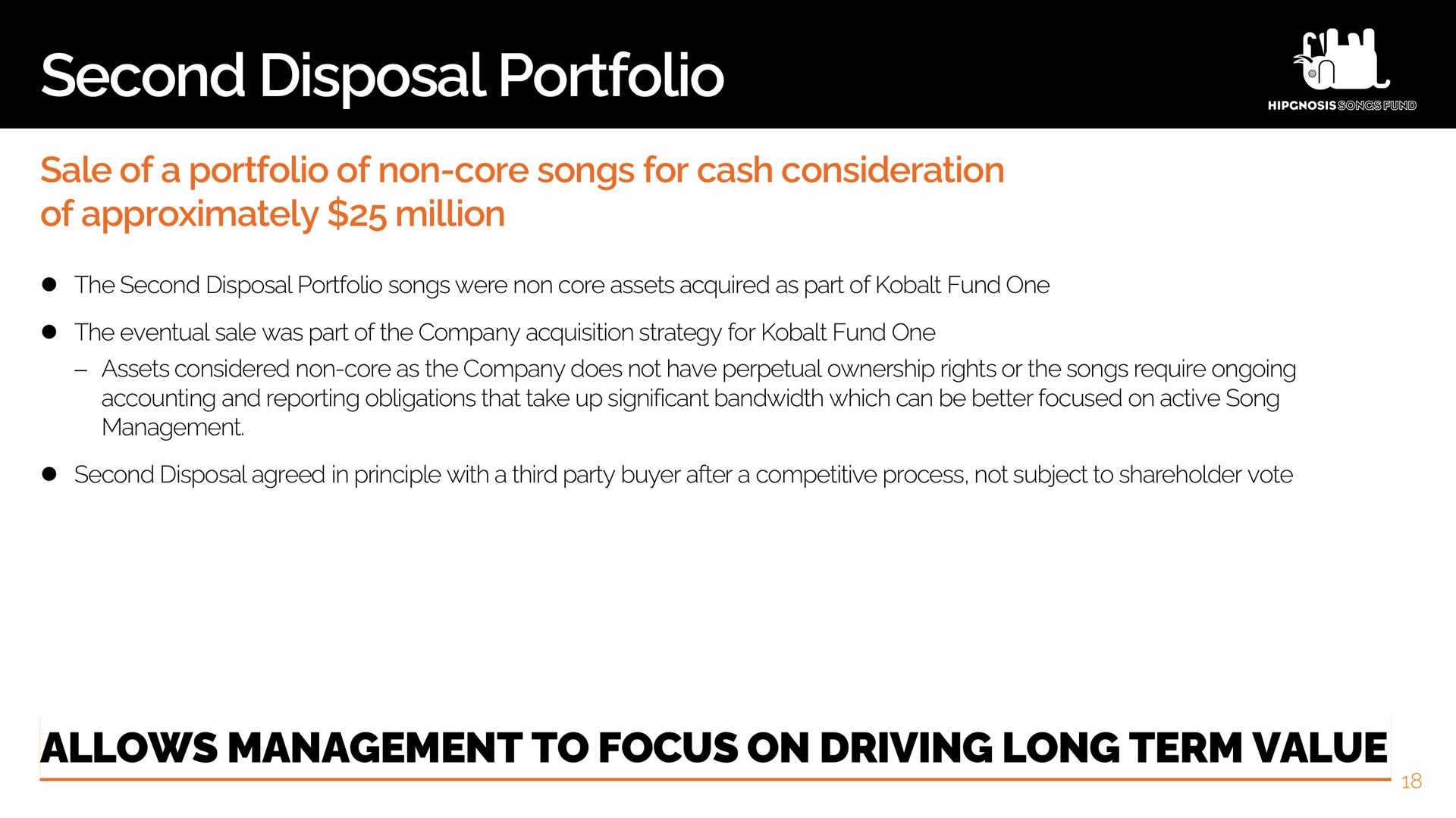 second disposal portfolio allows management to focus on driving long term value | Hipgnosis Songs Fund
