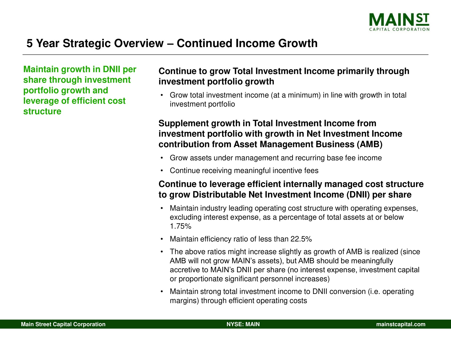 year strategic overview continued income growth mains | Main Street Capital