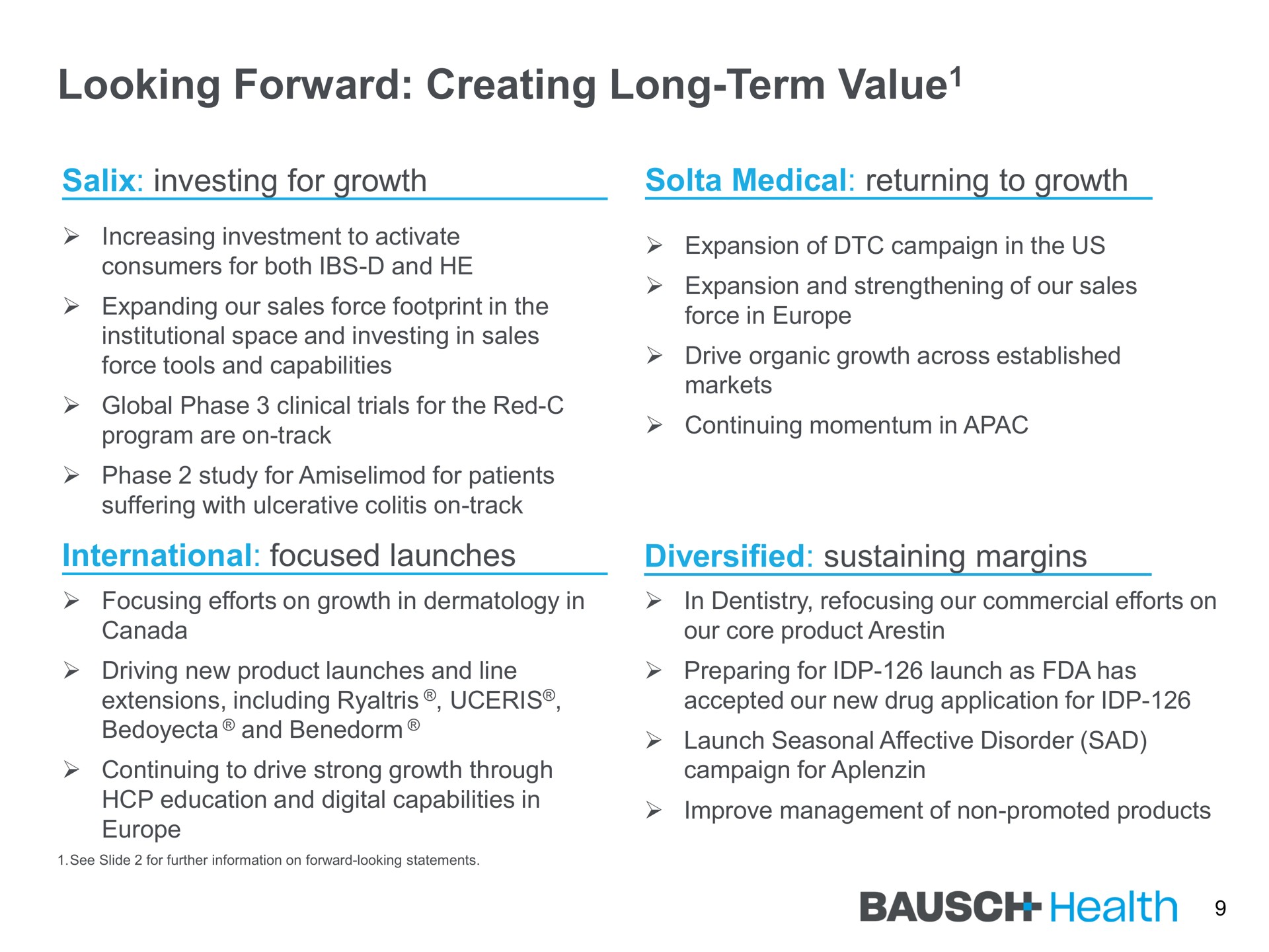looking forward creating long term value value health | Bausch Health Companies