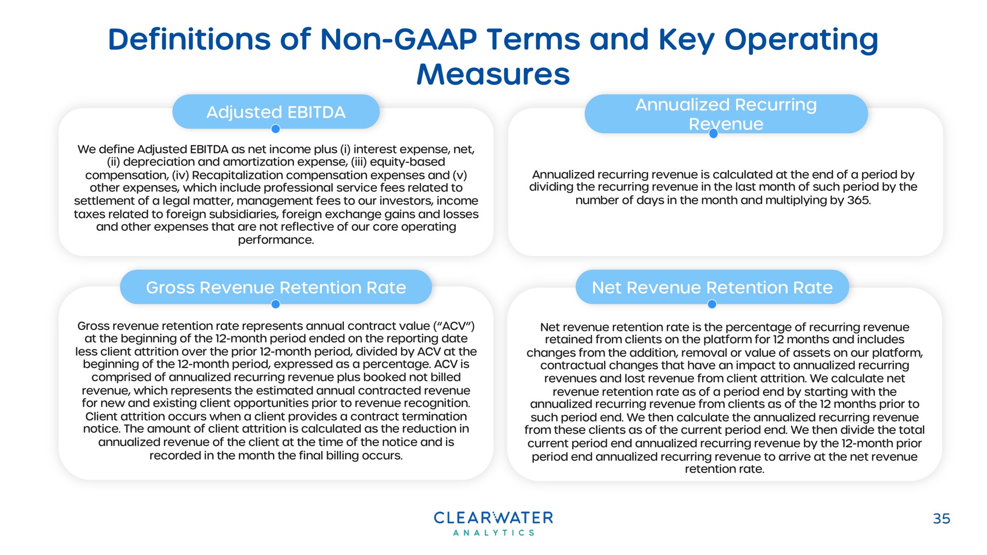 definitions of non terms and key operating measures | Clearwater Analytics