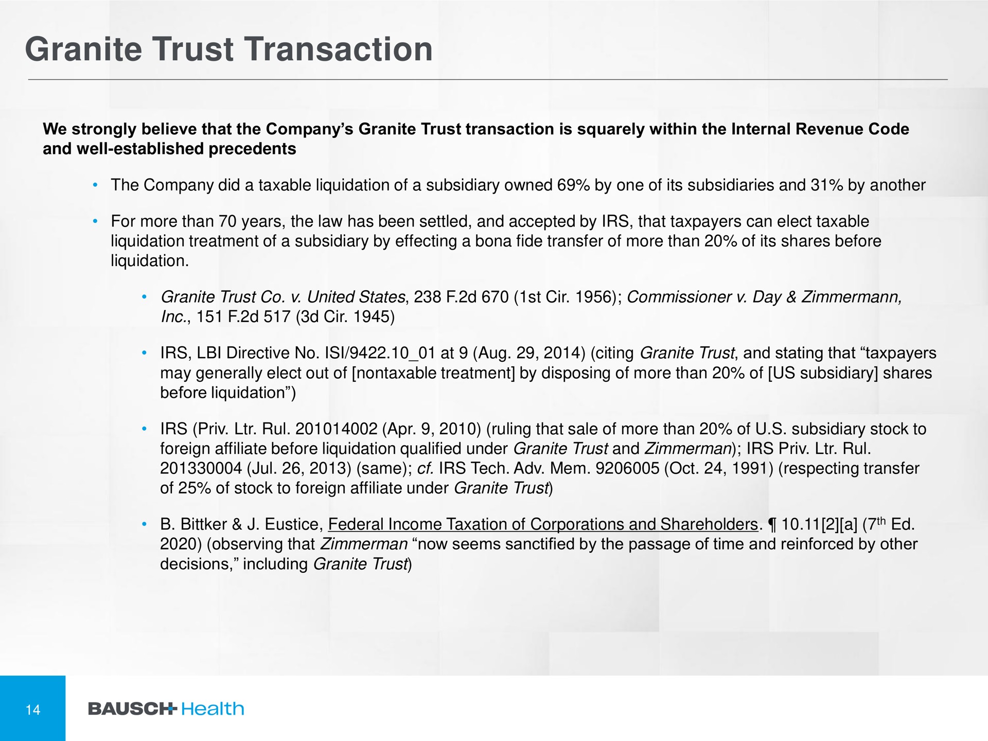 granite trust transaction | Bausch Health Companies