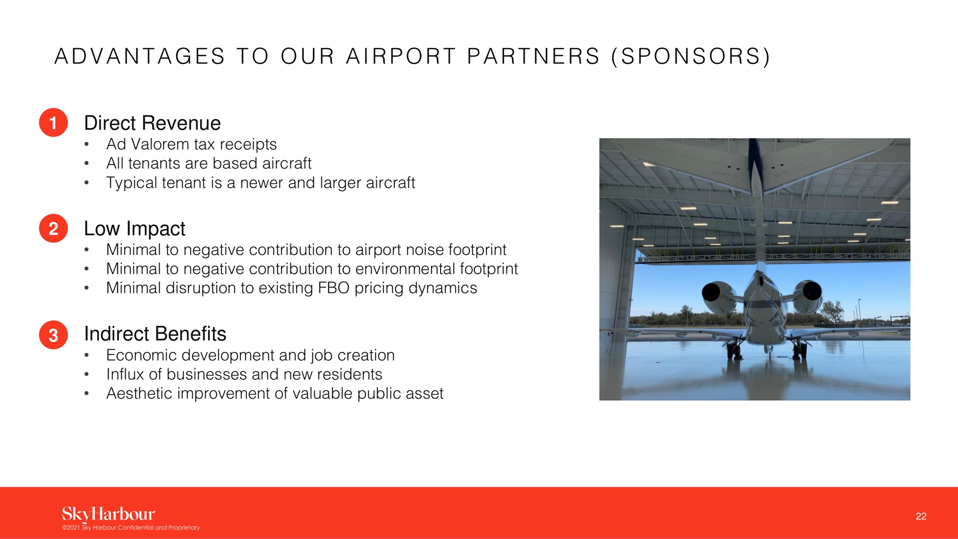 a a a a i a direct revenue low impact indirect benefits advantages to our airport partners sponsors | SkyHarbour