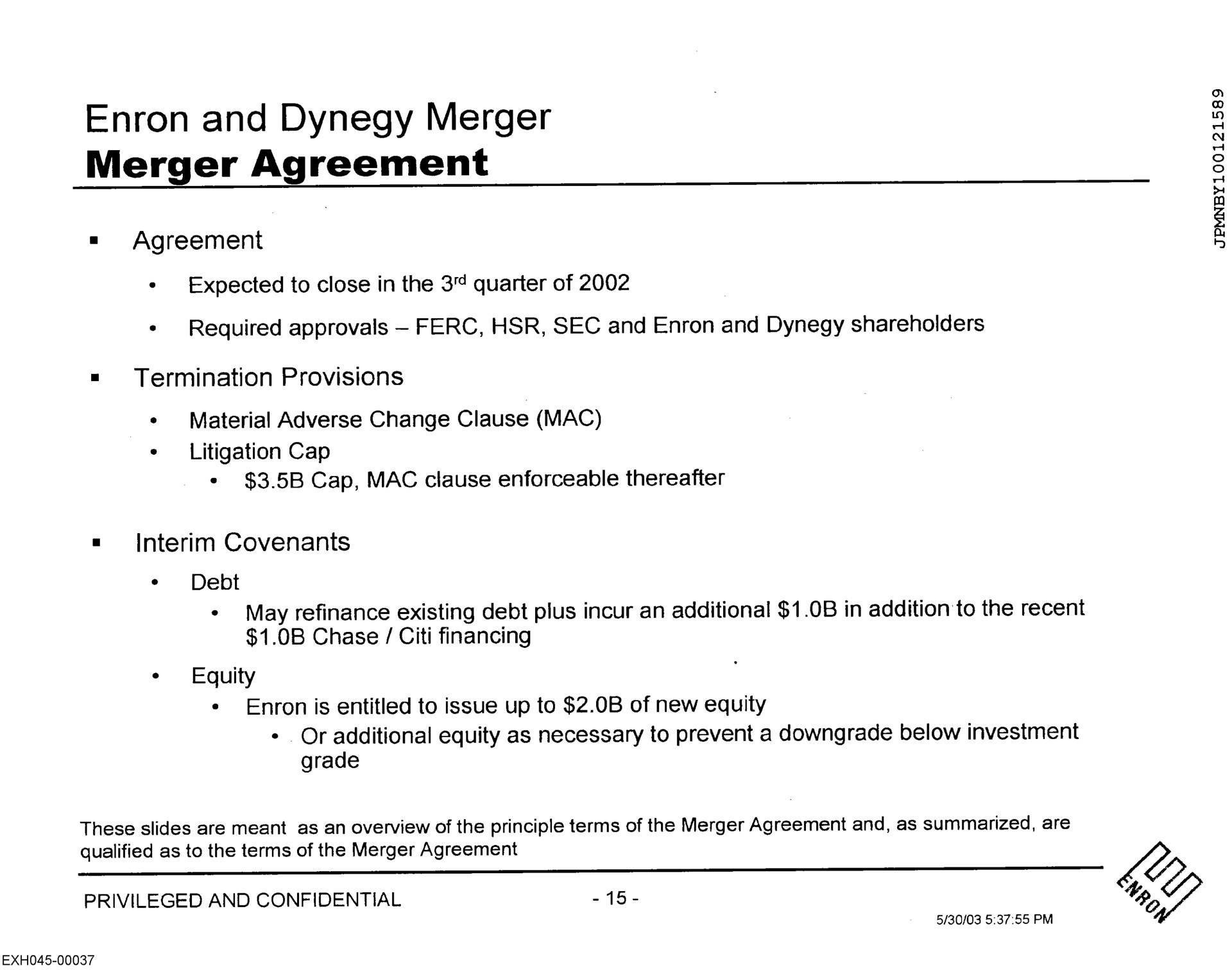 and merger merger agreement | Enron