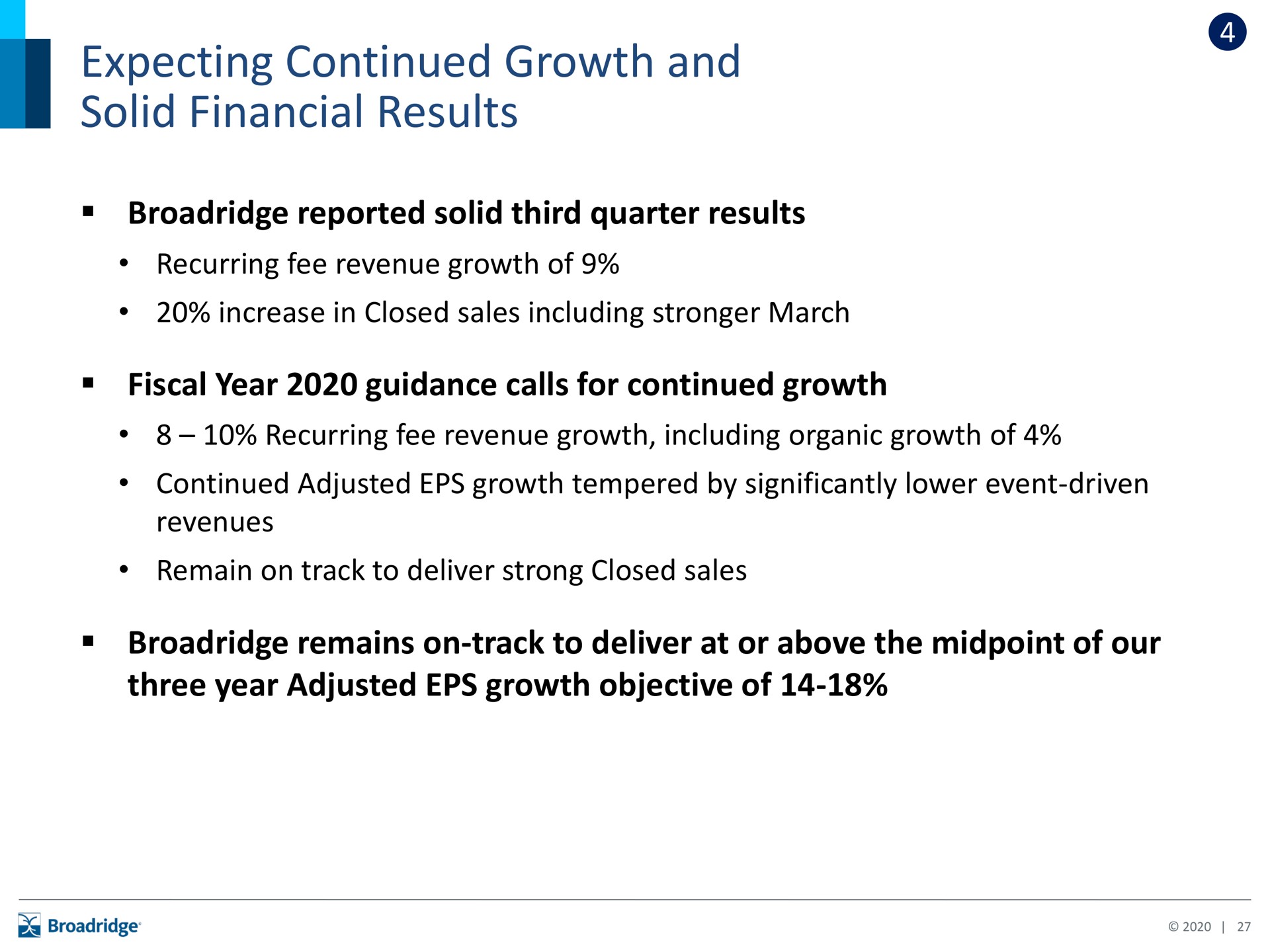 expecting continued growth and solid financial results | Broadridge Financial Solutions