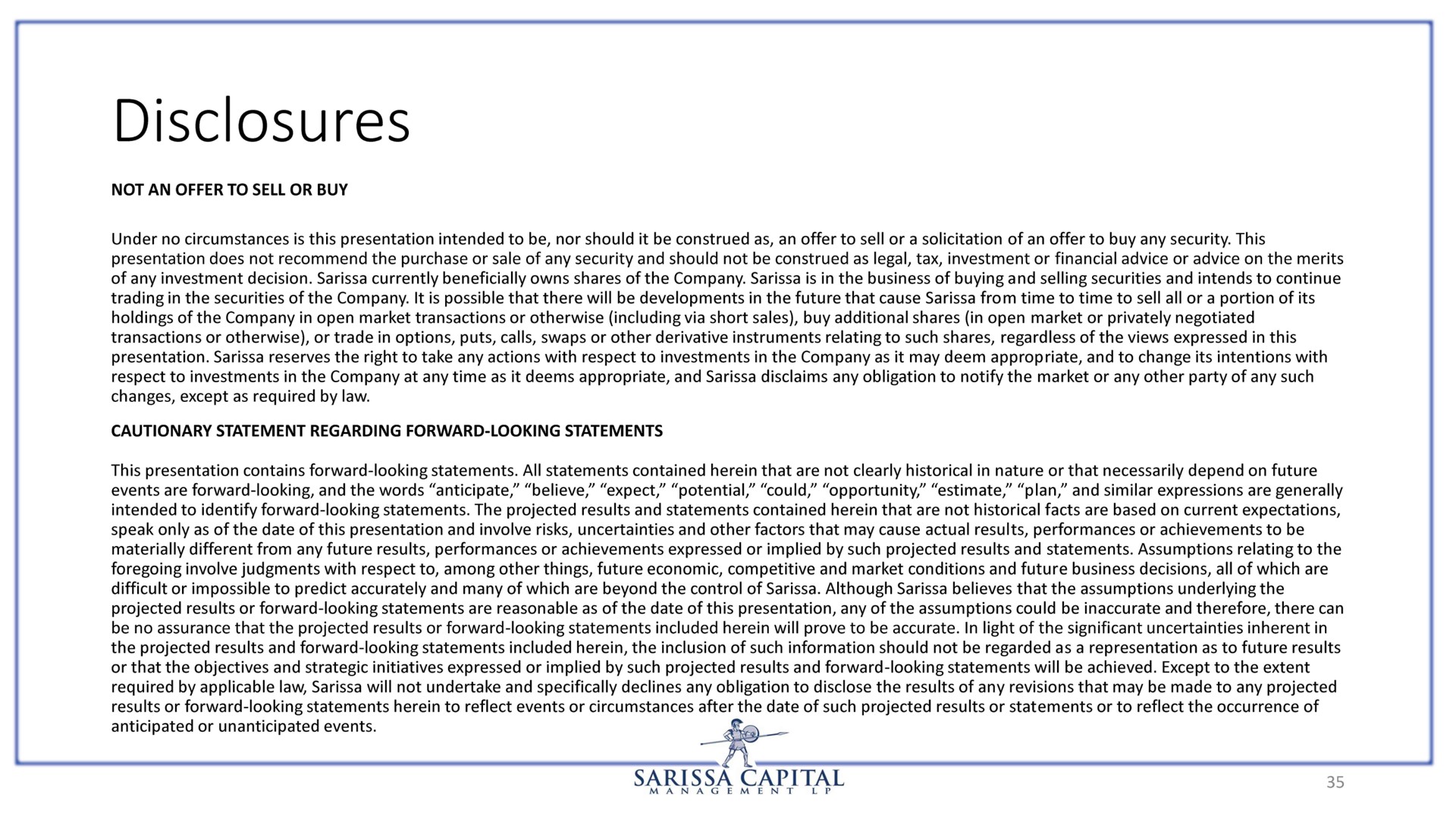 disclosures sariss | Sarissa Capital