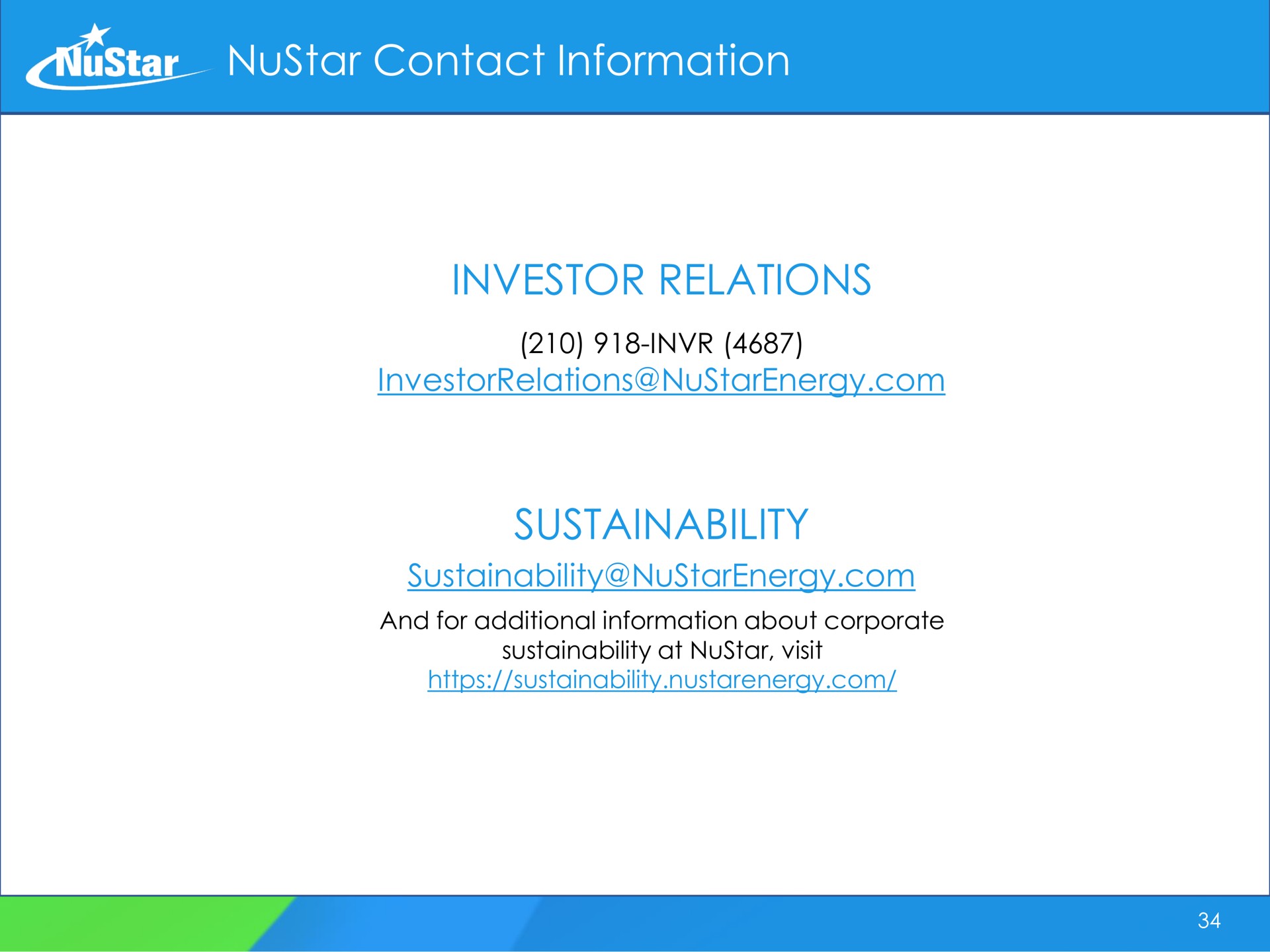 contact information investor relations | NuStar Energy