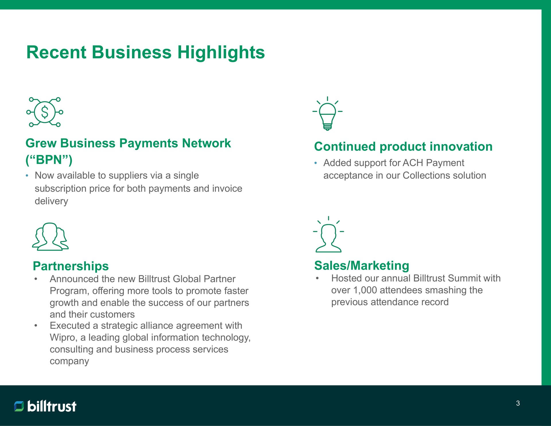 recent business highlights | Billtrust