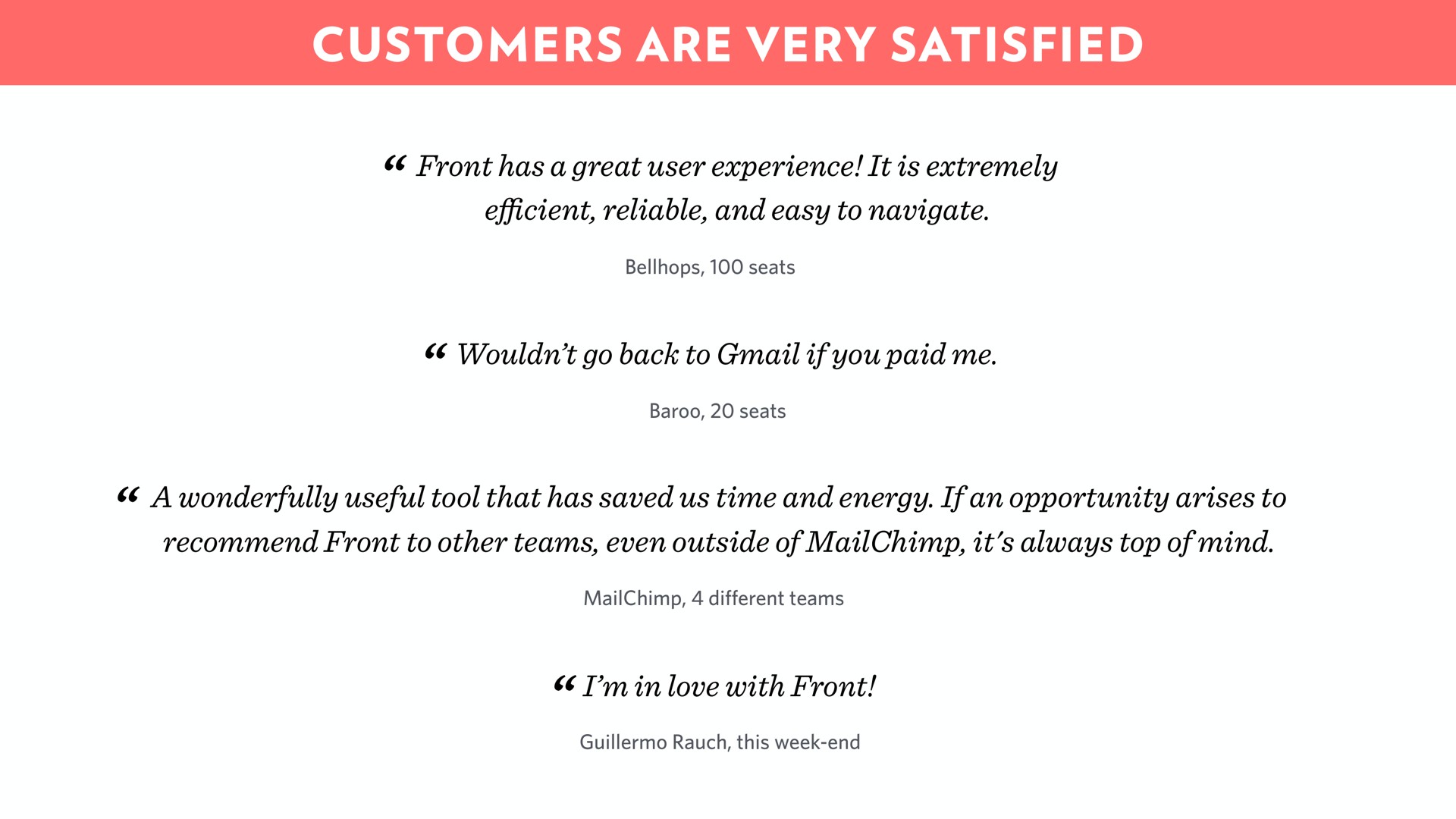 customers are very satisfied | Front