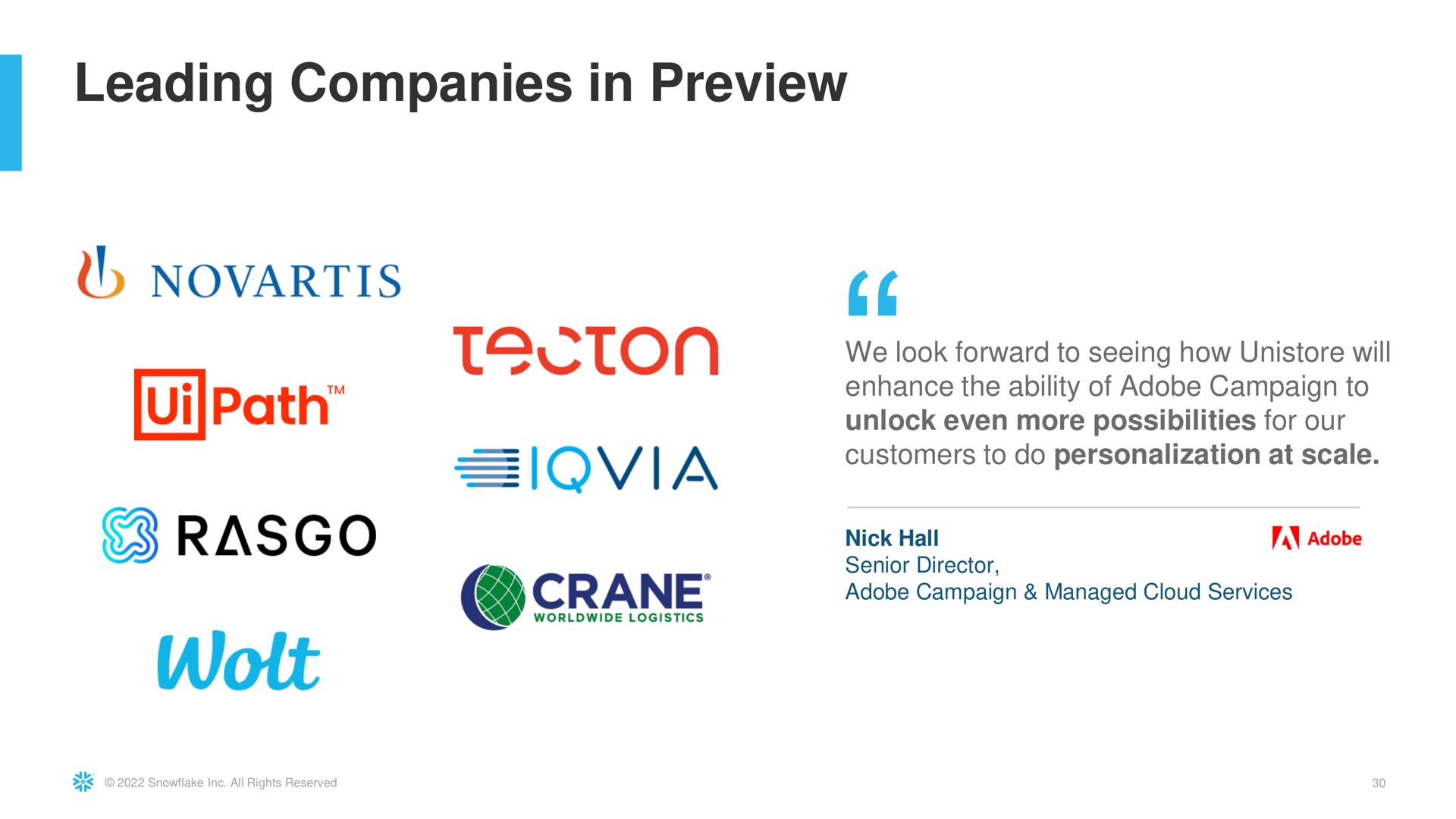 leading companies in preview path | Snowflake