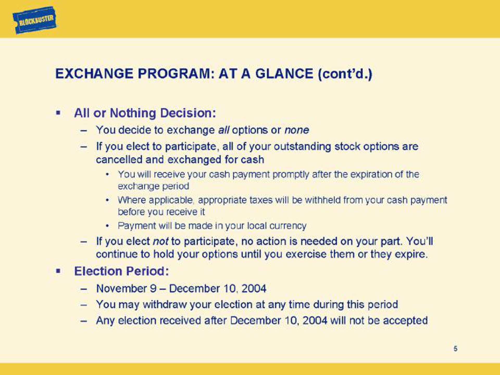 exchange program at a glance | Blockbuster Video