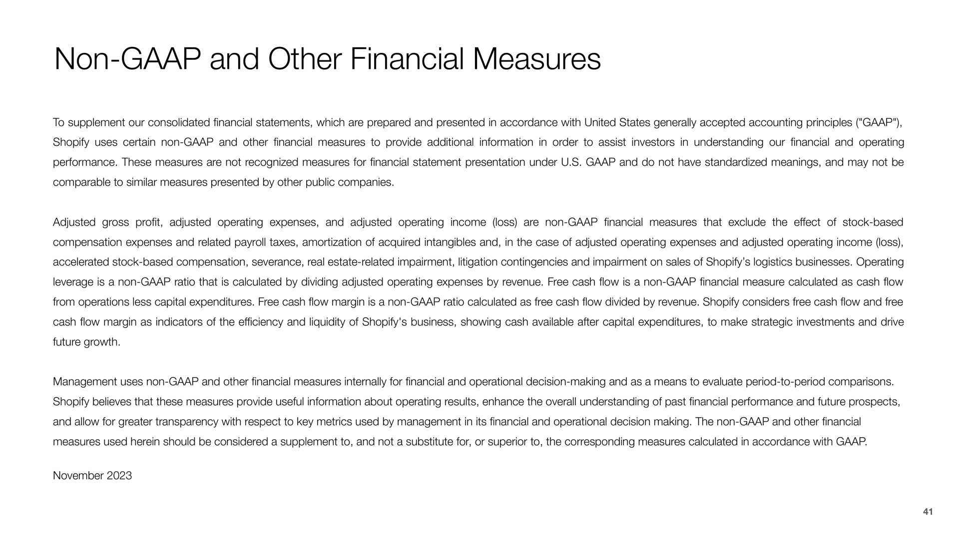 non and other financial measures | Shopify