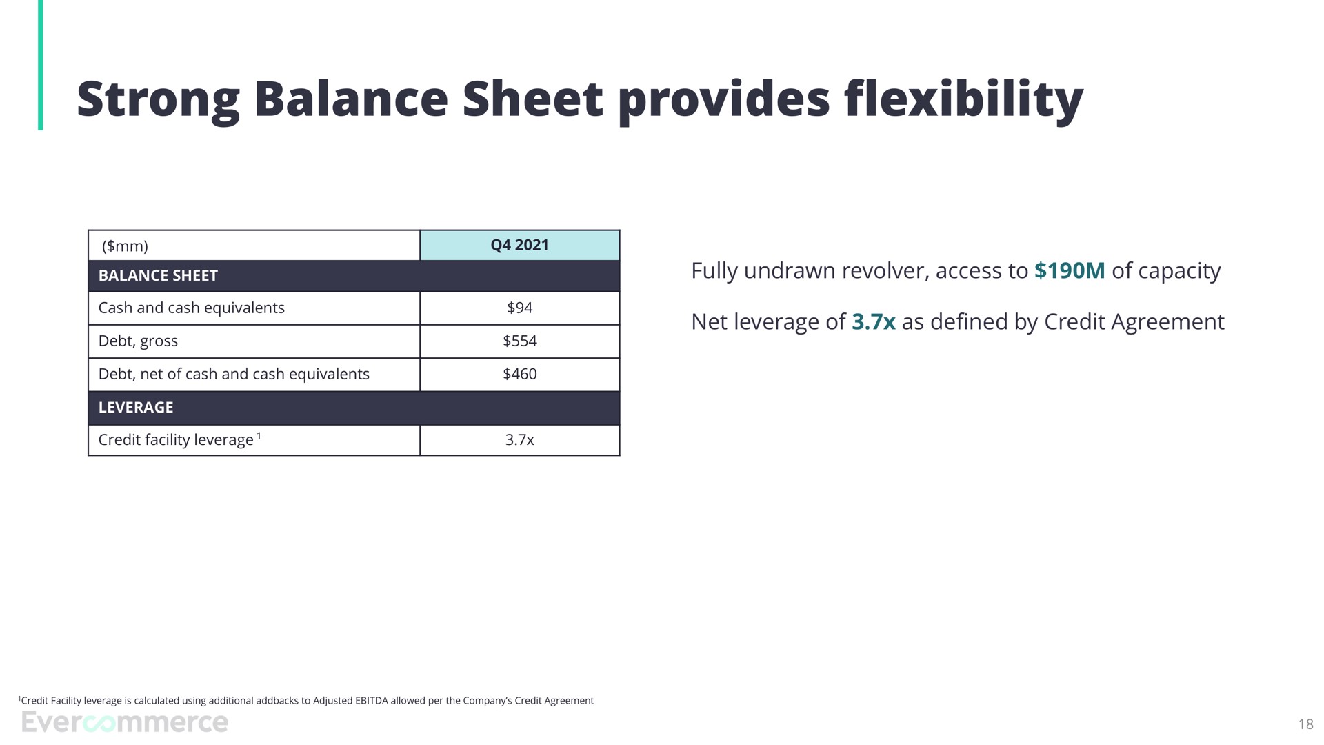 strong balance sheet provides flexibility is | EverCommerce