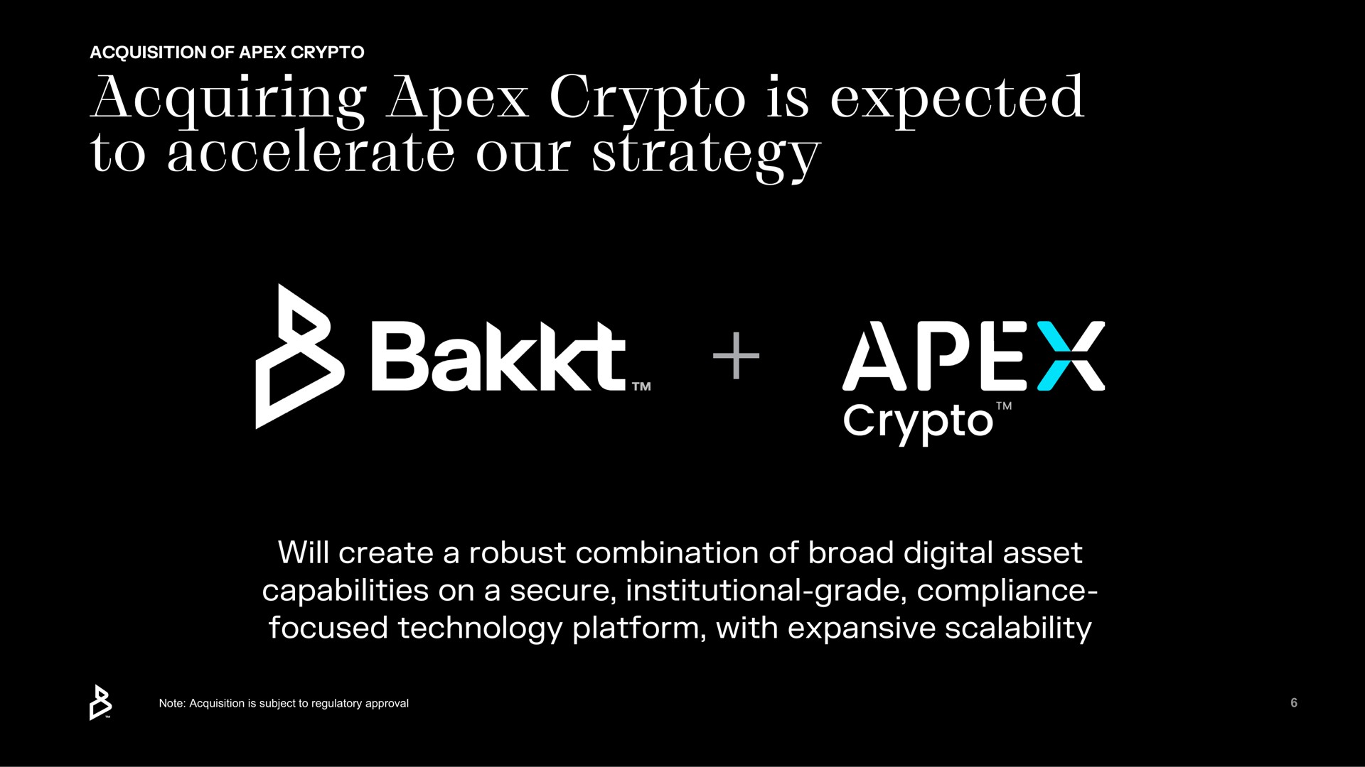 acquiring apex is expected to accelerate our strategy | Bakkt