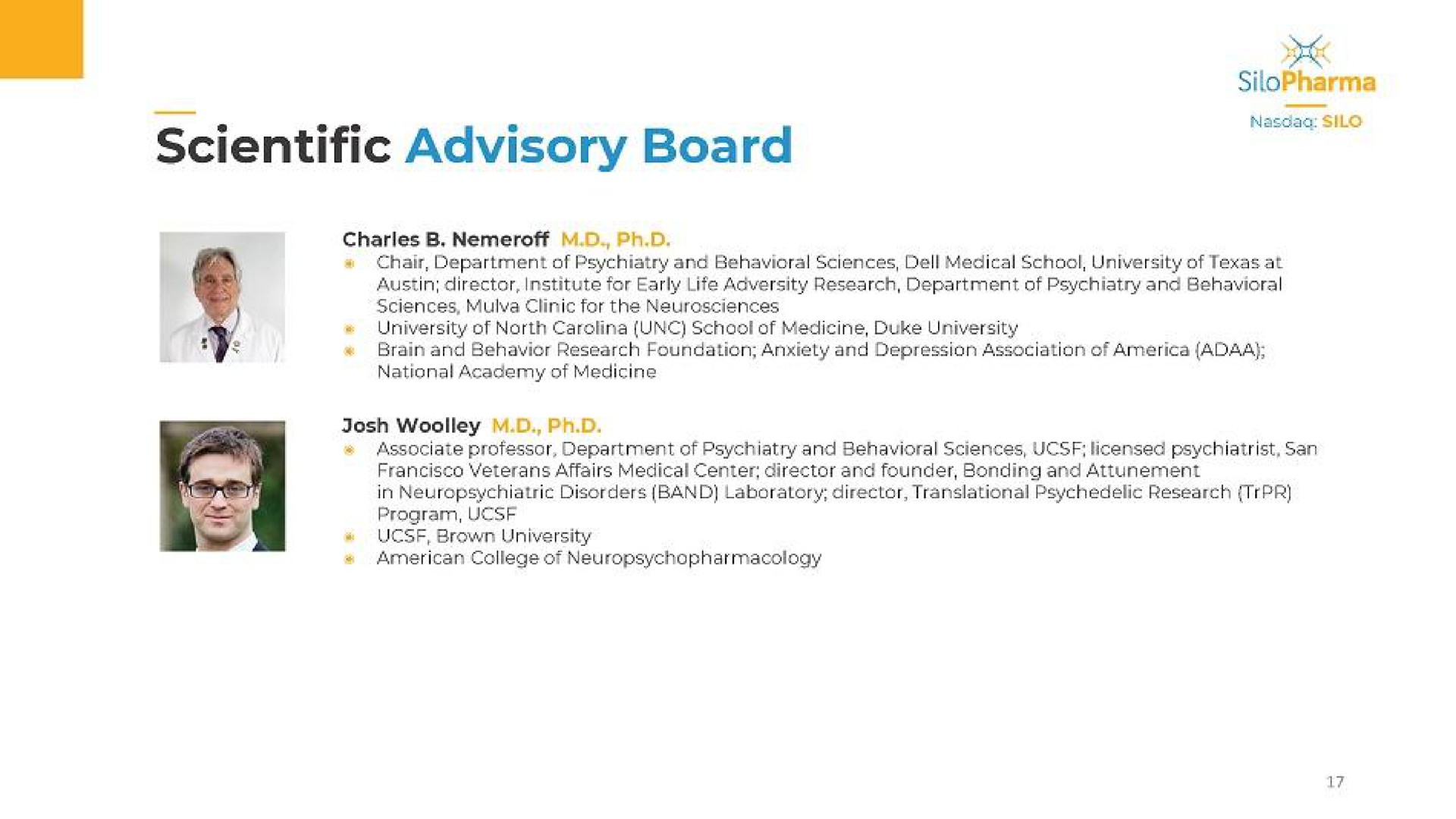 scientific advisory board | Silo Pharma