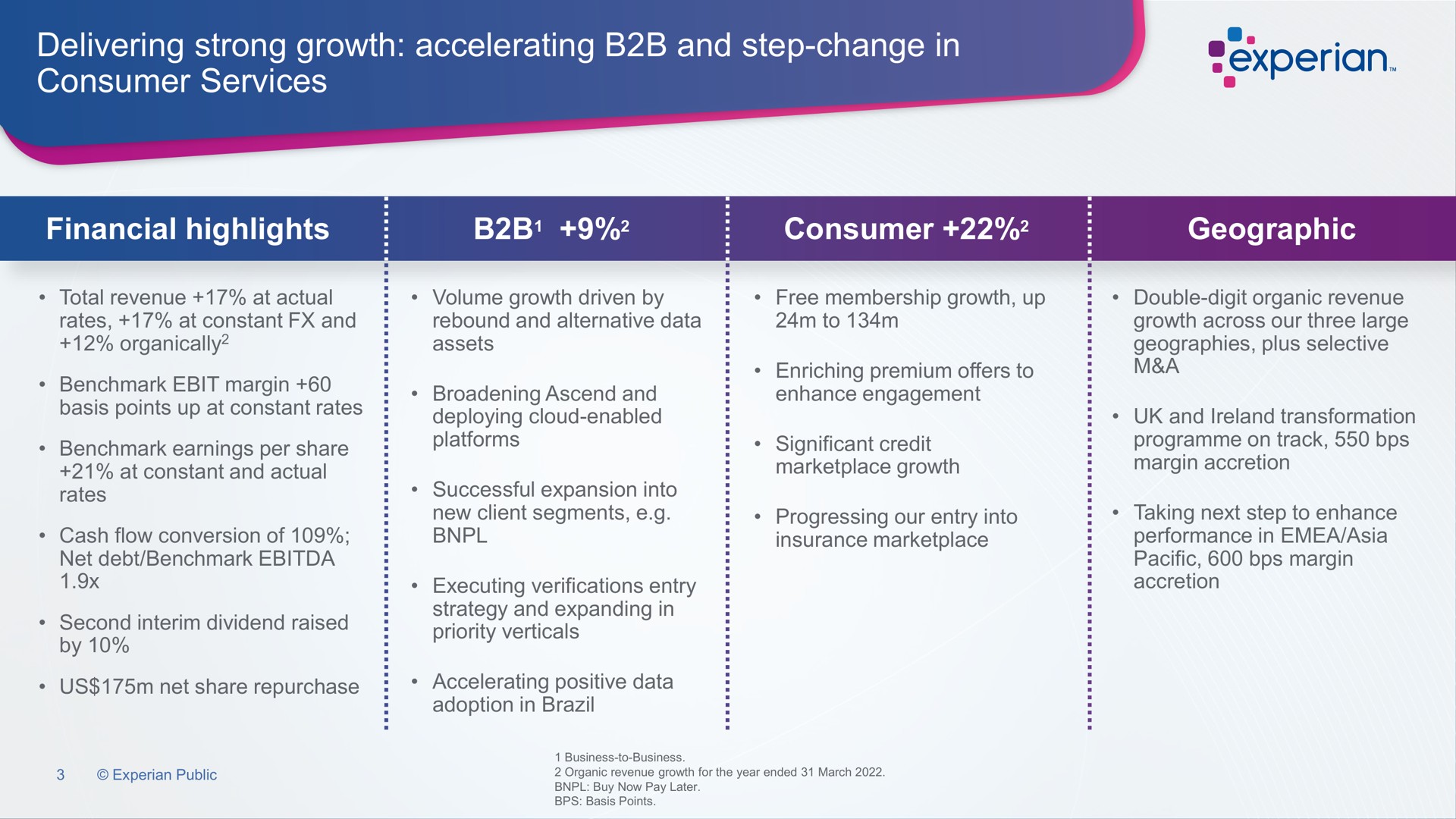 delivering strong growth accelerating and step change in consumer services | Experian