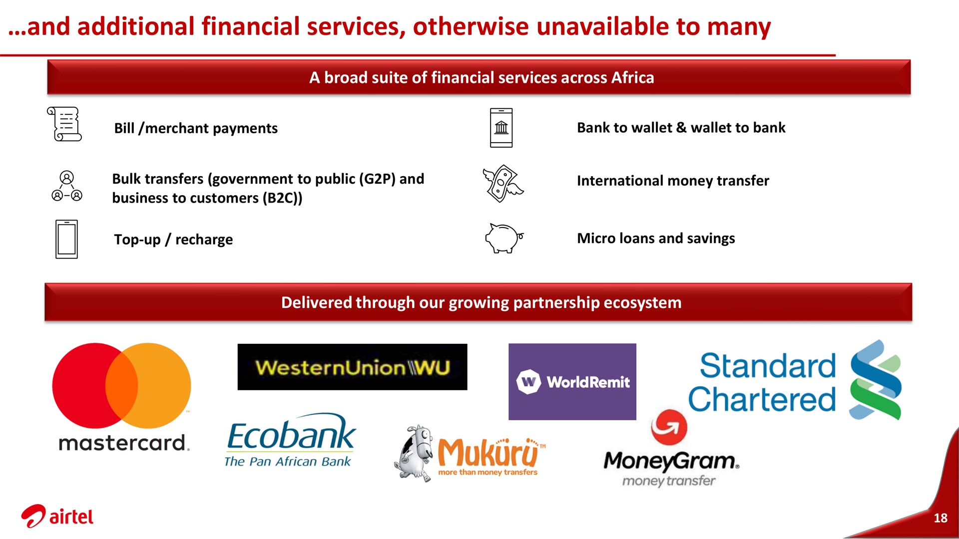 and additional financial services otherwise unavailable to many standard chartered | Airtel Africa