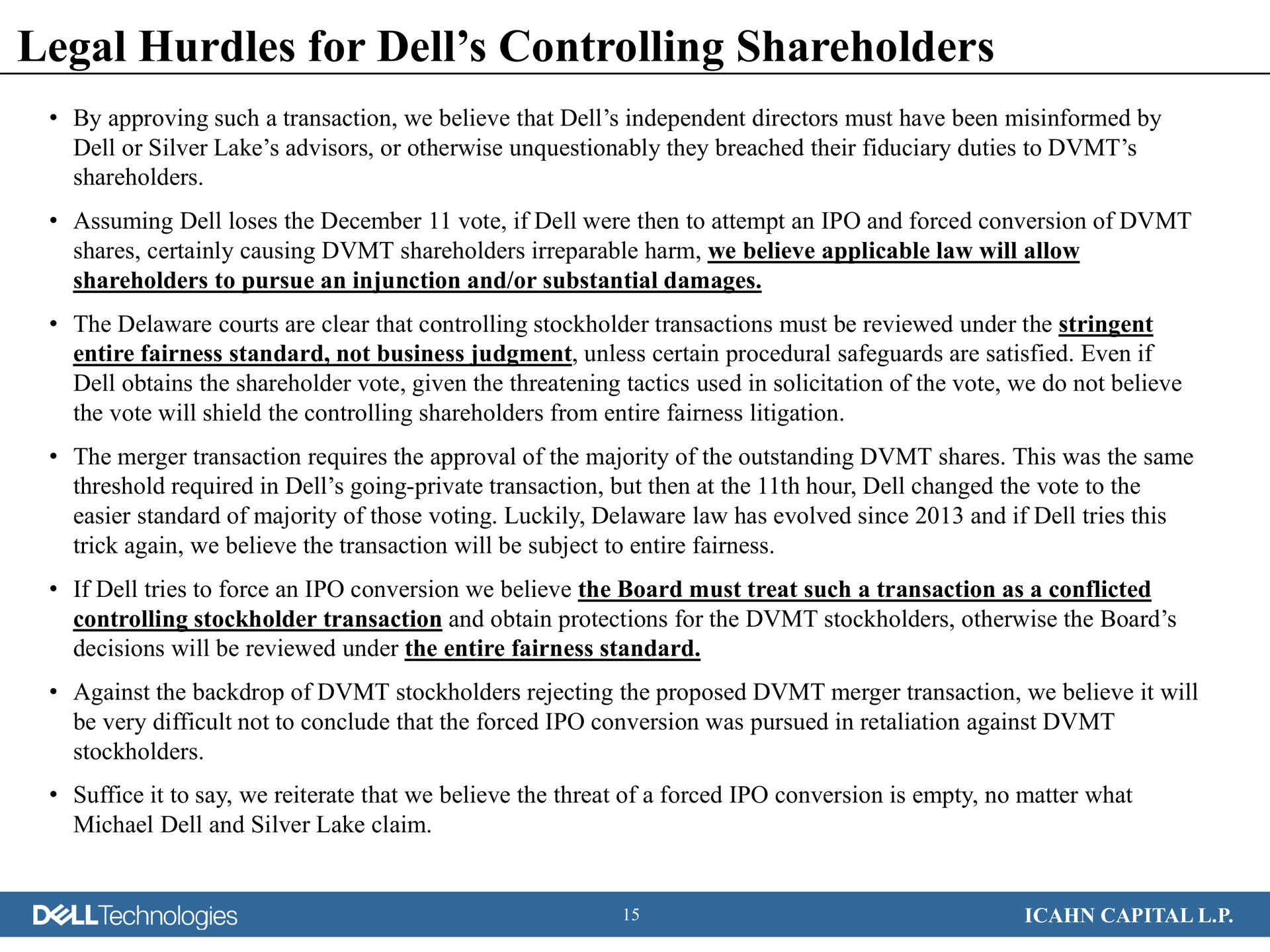 legal hurdles for dell controlling shareholders technologies capital | Icahn Enterprises