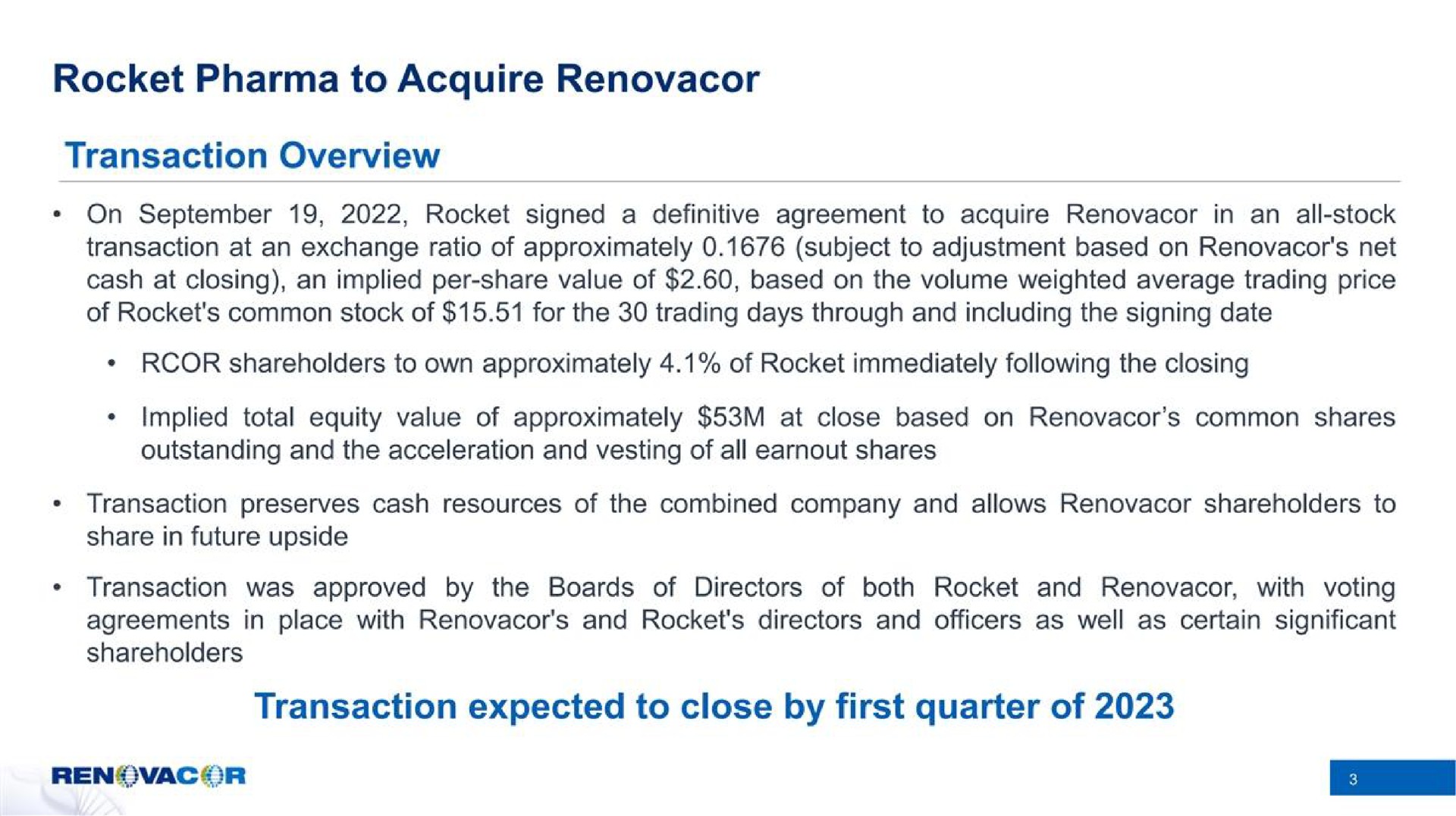 rocket to acquire | Renovacor