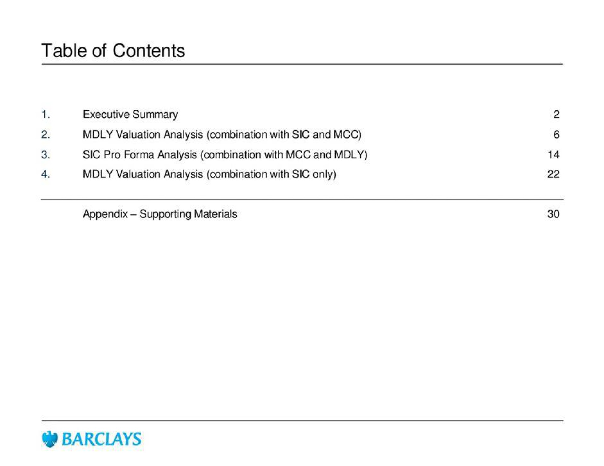 table of contents | Barclays
